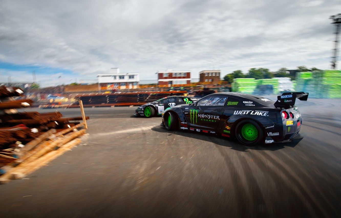 Wallpaper Lamborghini, skid, Nissan, Drift, Monster Energy, Speedhunters, Larry Chen, Battle drift image for desktop, section спорт