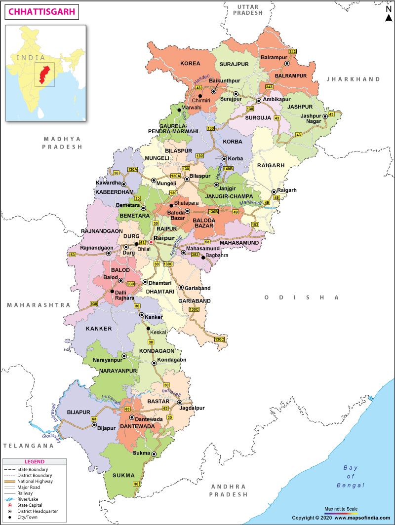 Chhattisgarh Map. Map of Chhattisgarh