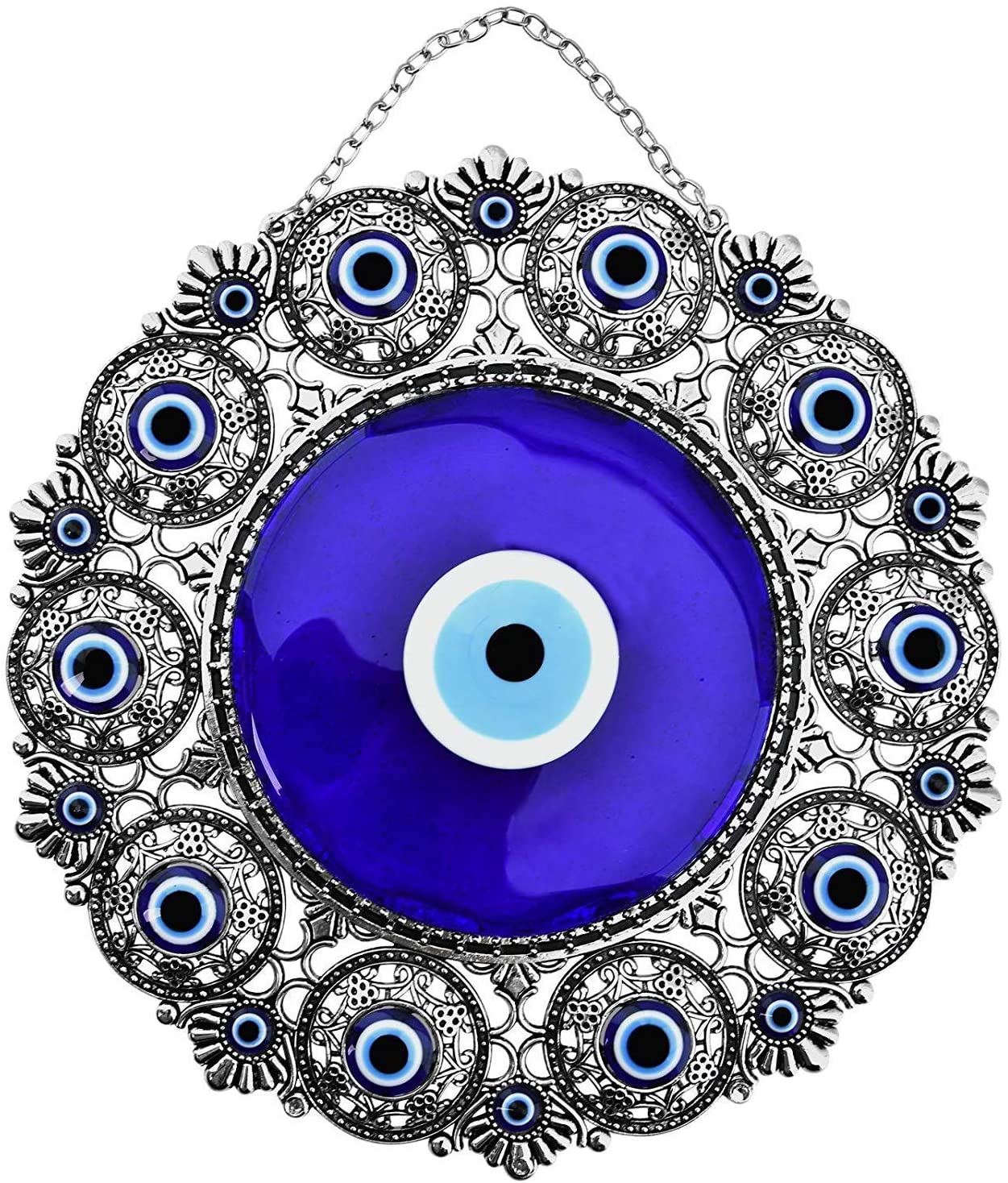 Erbulus Turkish X Large Glass Blue Evil Eye Wall Hanging Ornament With Round Eye Design Home Decor Nazar Bead Amulet And Good Luck Charm Gift (Blue)