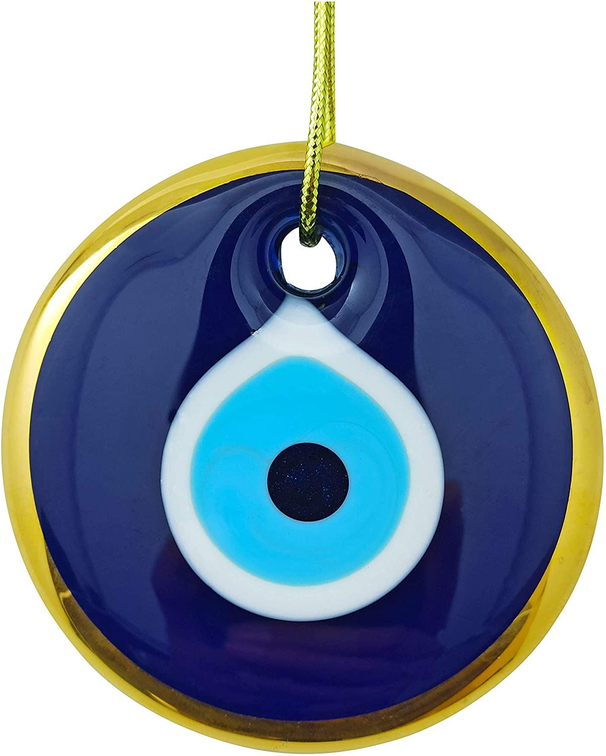 Erbulus Glass Blue Evil Eye Wall Hanging Gold Ornament