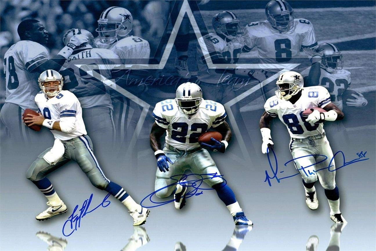 Troy Aikman Emmitt Smith & Michael Irvin Dallas Cowboys Autographed 16 x  20 3-Time Champions Photograph