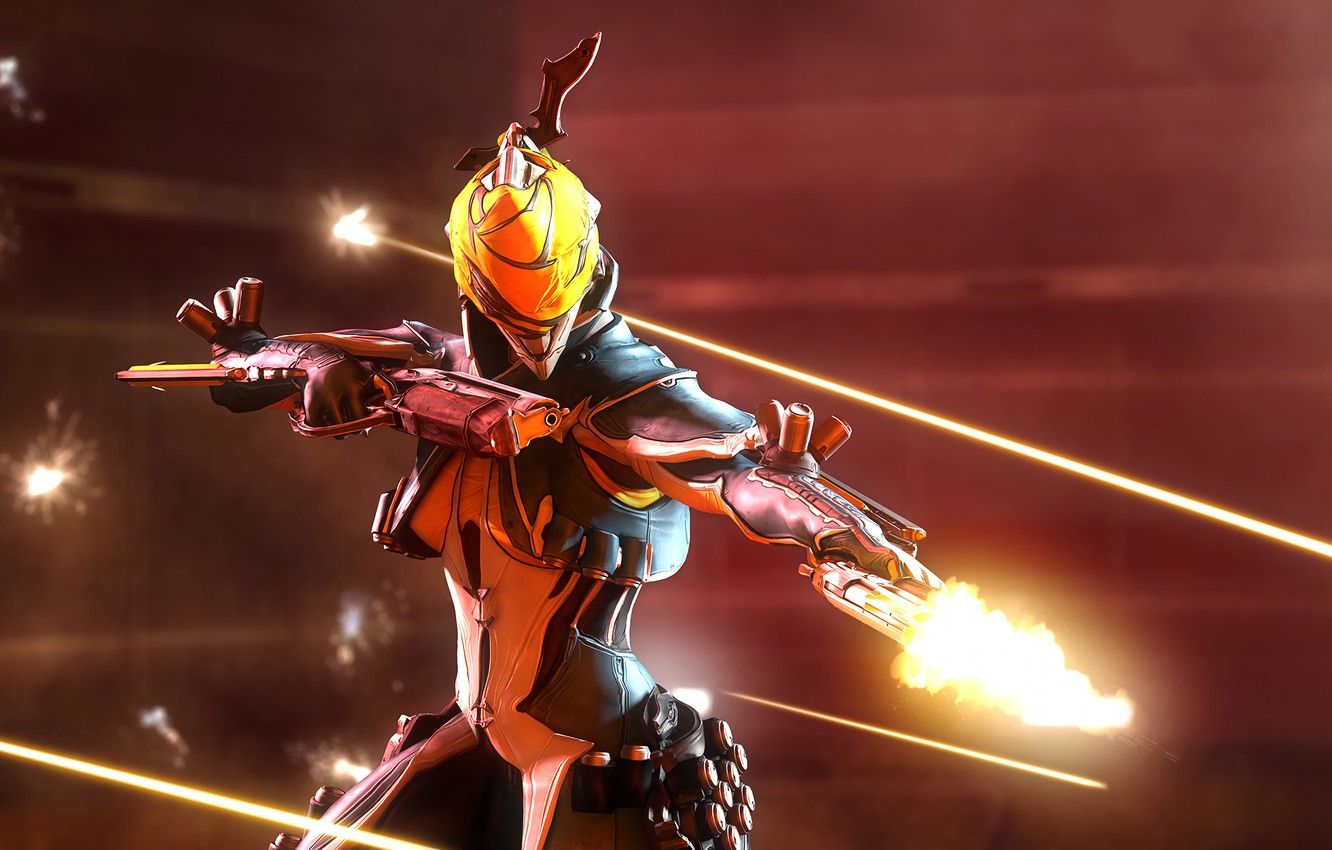 Photo Wallpaper Girl, Rendering, Gun, Warframe, Mesa