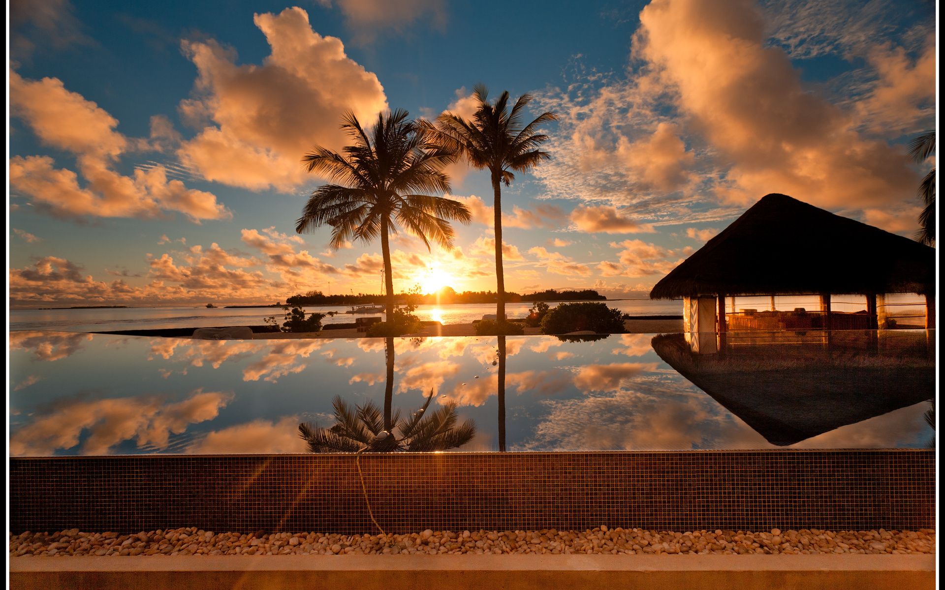 landscape, Water, Palm, Trees, Sunset, Sky, Sun, Clouds, Maldives Wallpaper HD / Desktop and Mobile Background