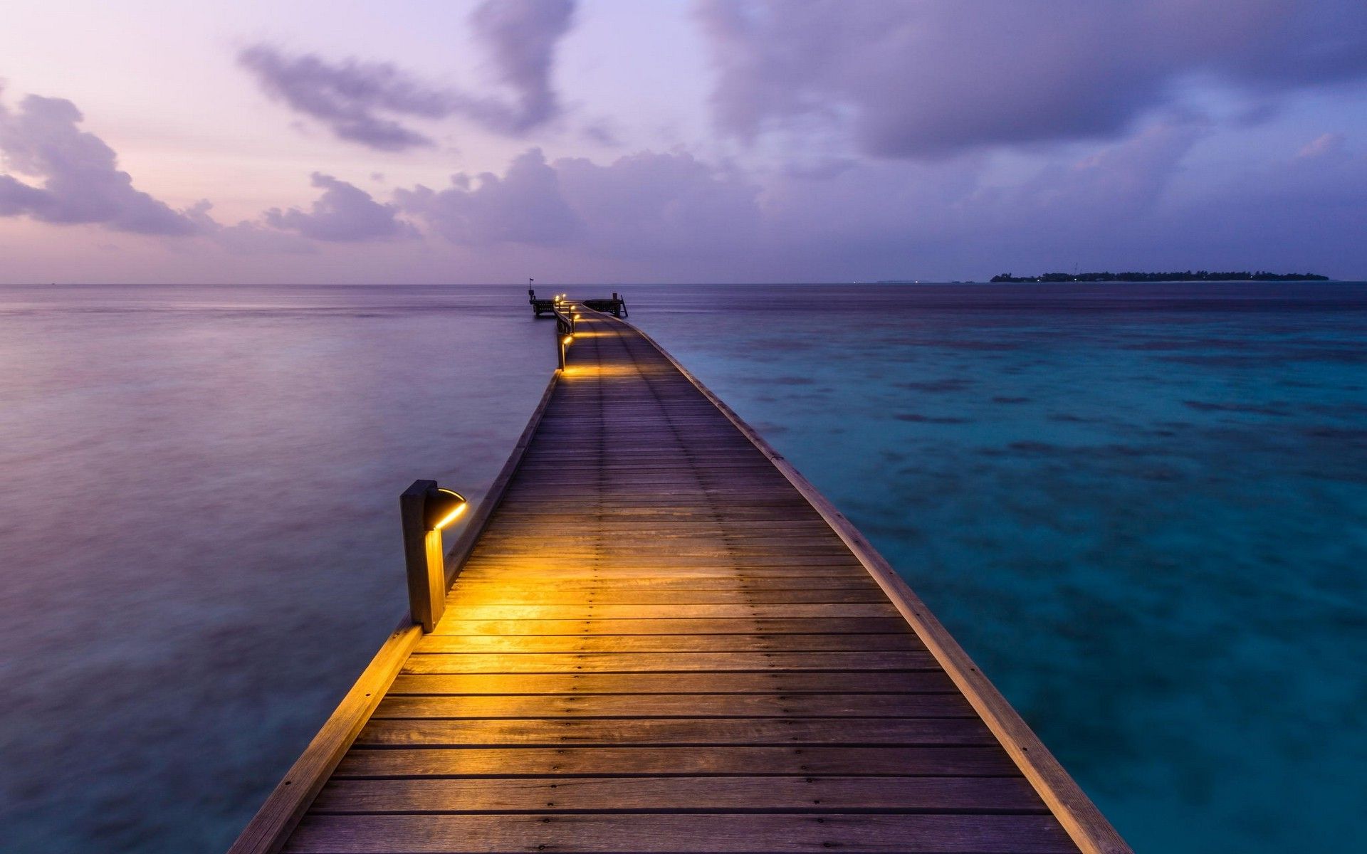 nature, Landscape, Clouds, Dock, Sea, Lights, Island, Sunset, Maldives, Walkway, Calm, Tropical, Pier Wallpaper HD / Desktop and Mobile Background
