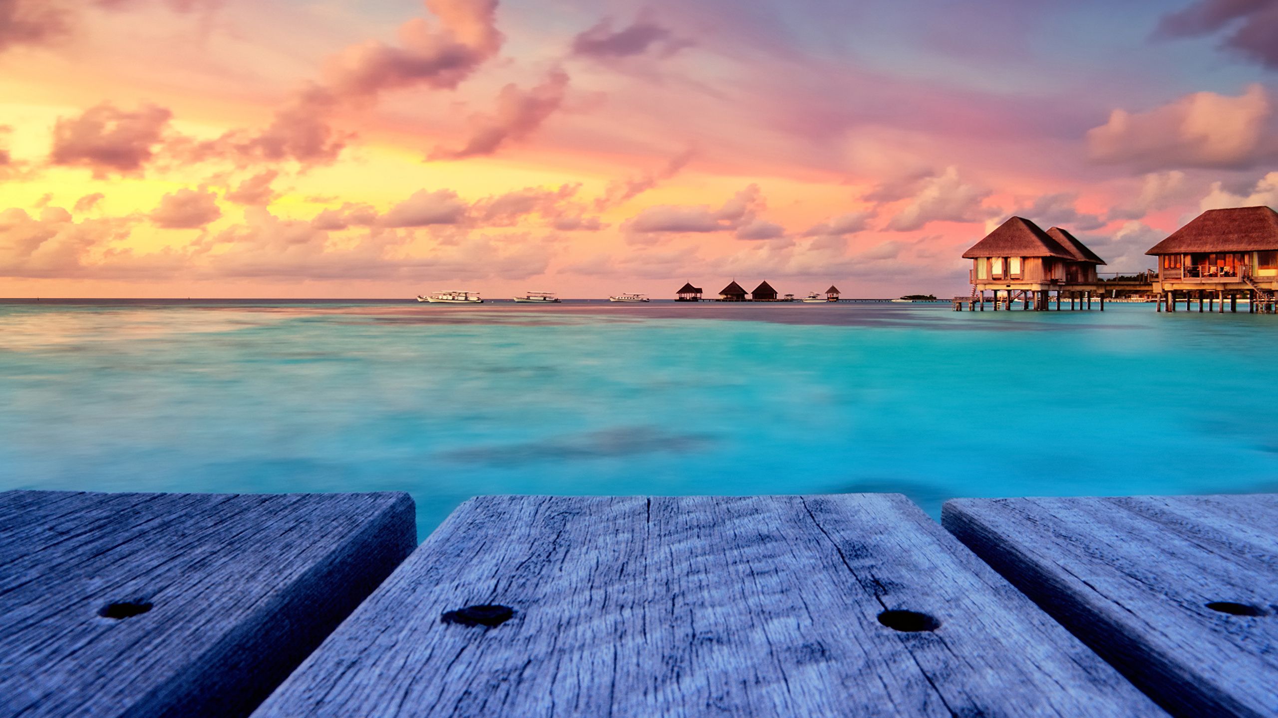 image Maldives Bungalow Nature Tropics sunrise and sunset 2560x1440