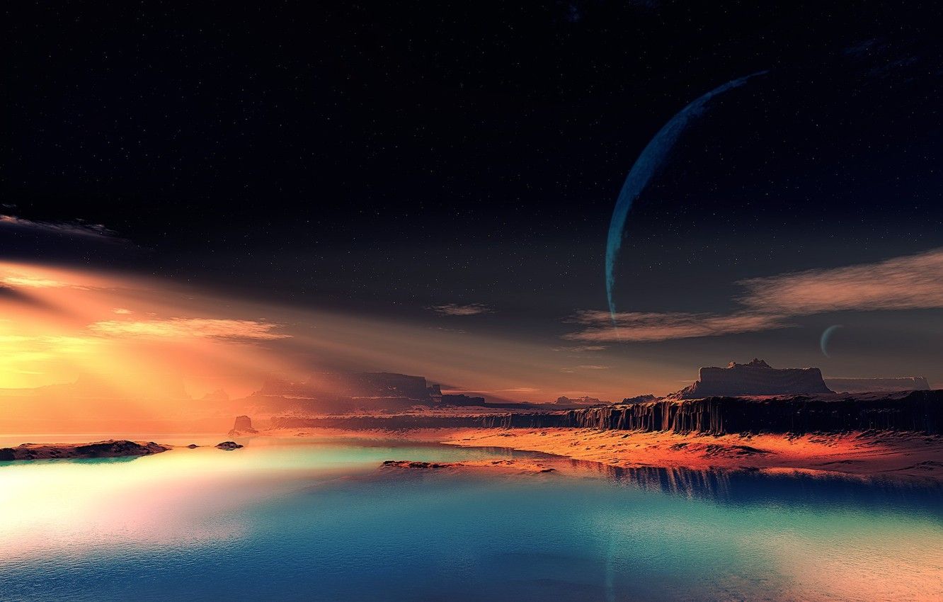 Wallpaper the sky, rocks, alien planet, fantastic landscape image for desktop, section космос
