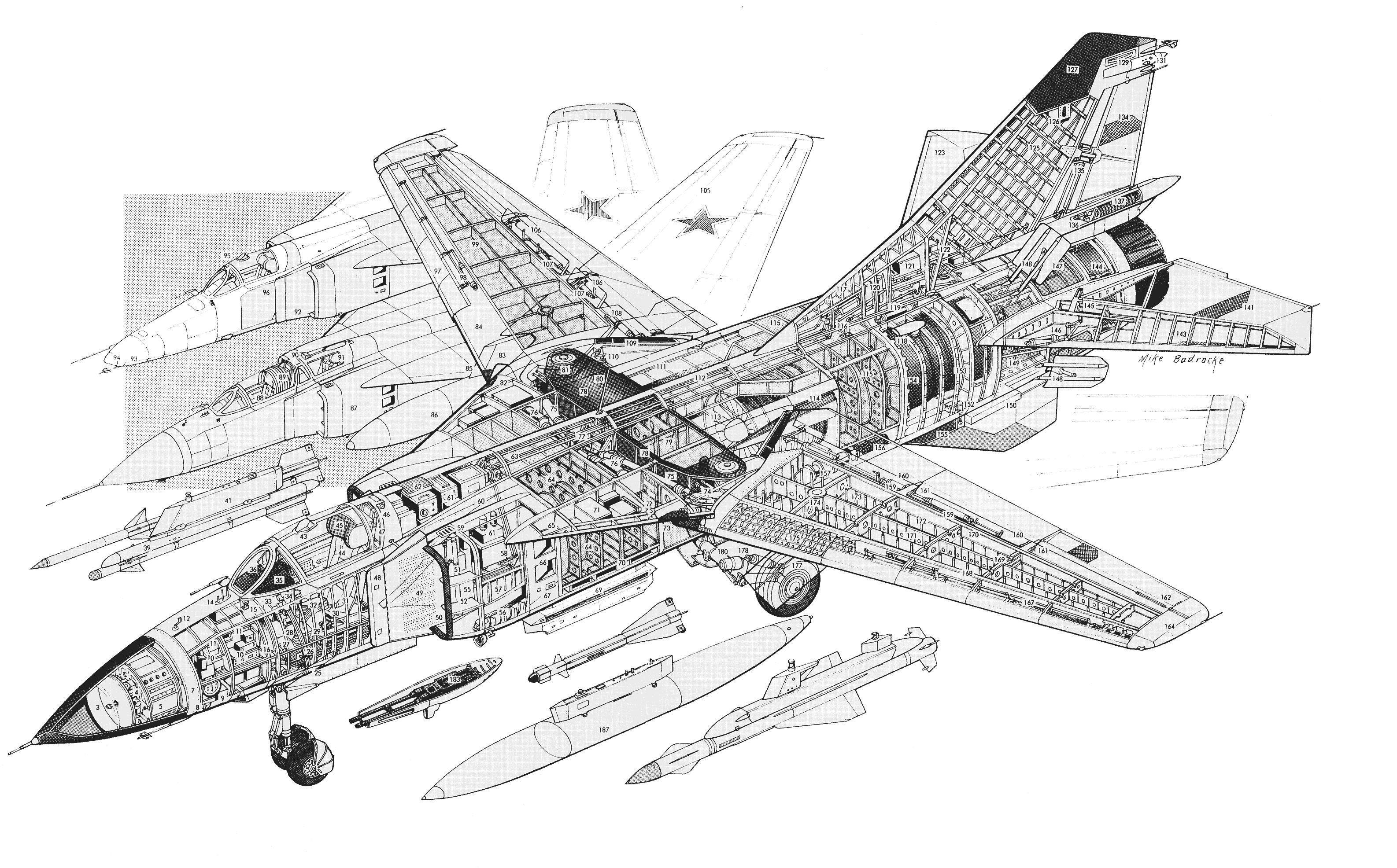 Mikoyan Gurevich MiG 23 Cutaway Drawing In High Quality