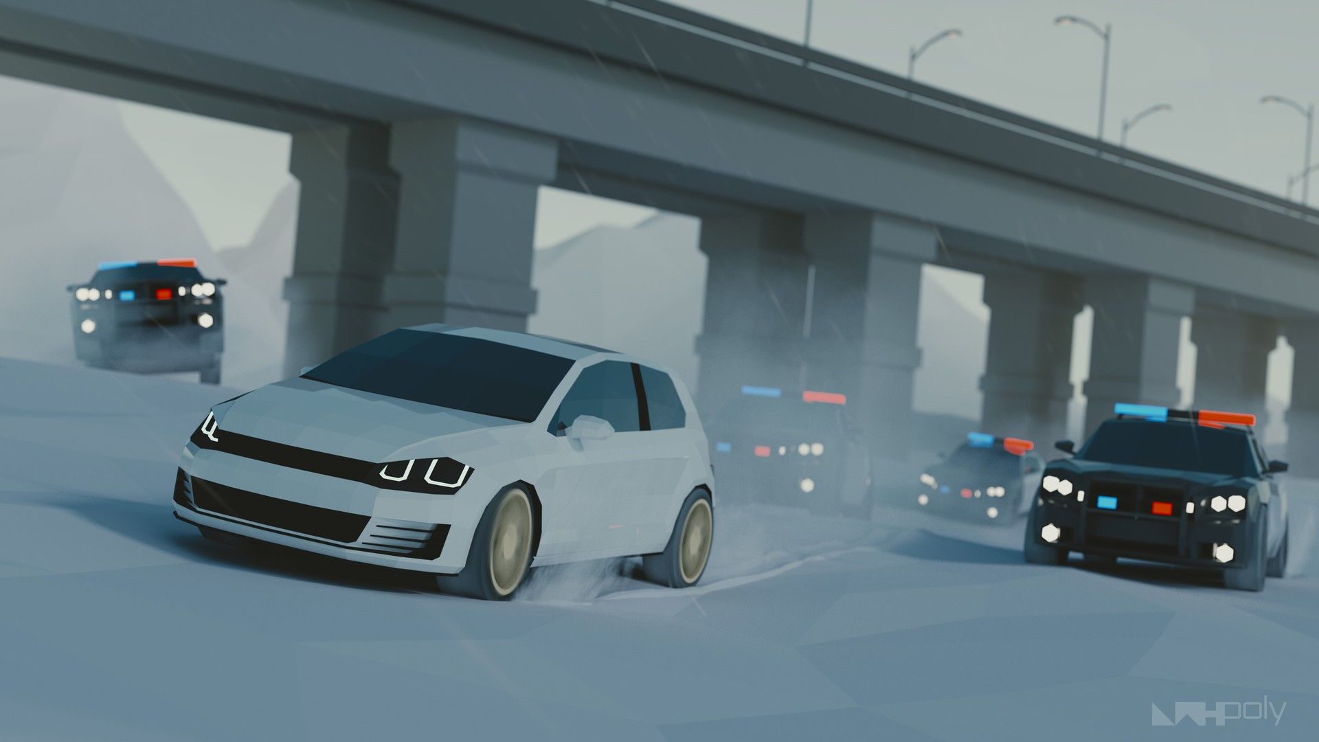 Wallpaper Low Poly, Police Chase, 3D, 4K, Art