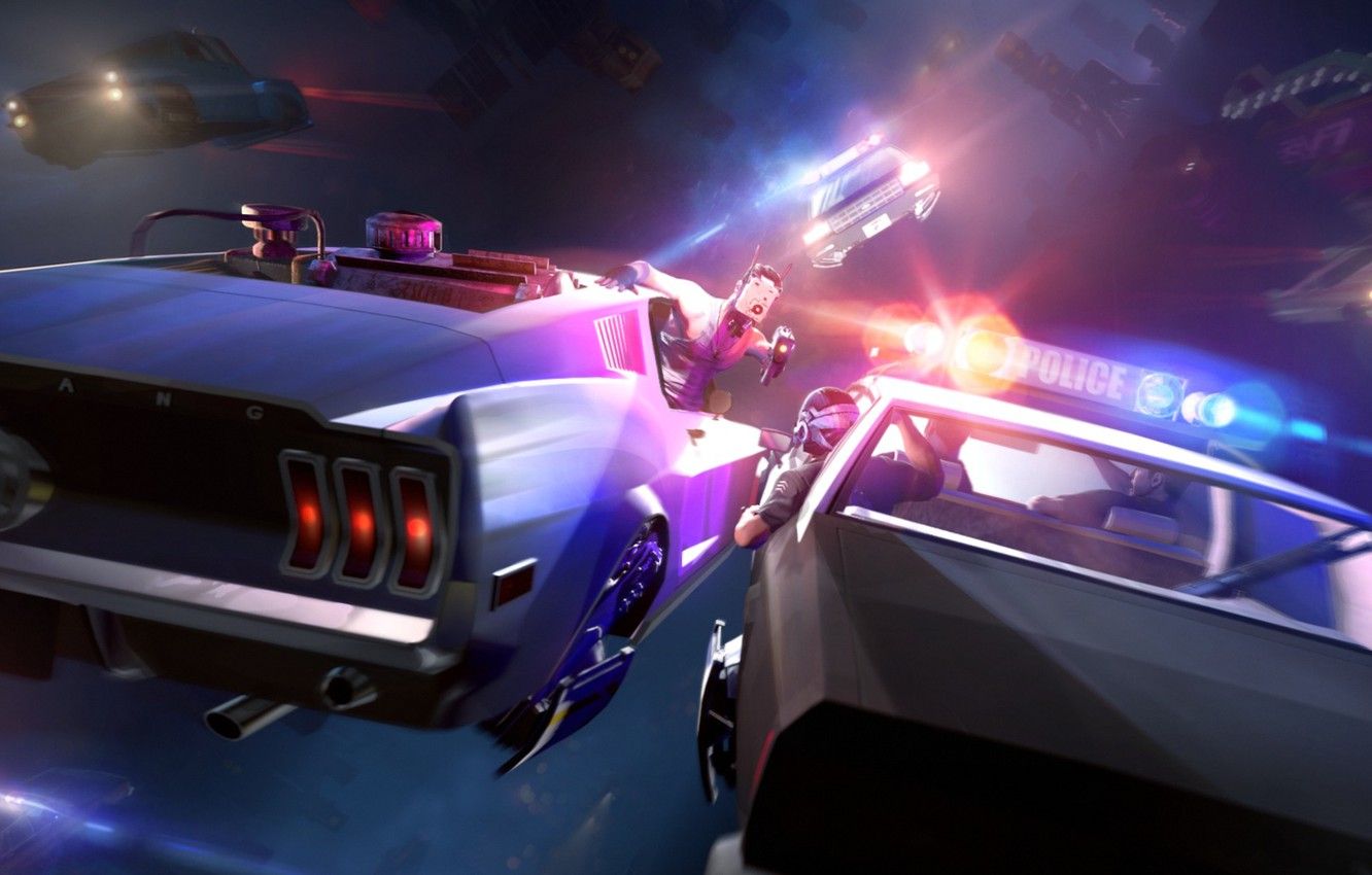 Wallpaper fiction, police, chase, mustang, art, future image for desktop, section фантастика