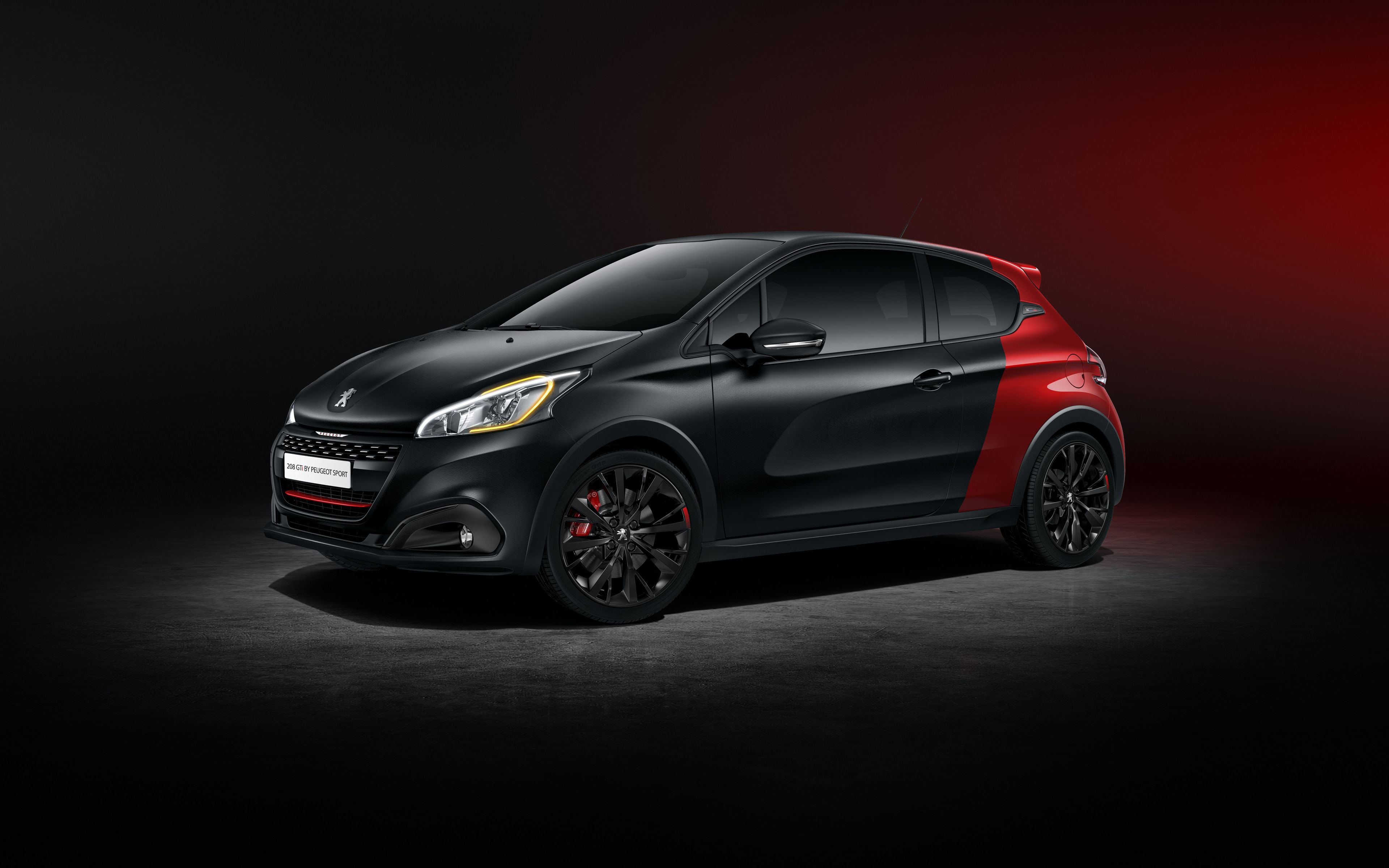 Download wallpaper Peugeot 208 GTi Sport, exterior, front view, hatchback, new red 208 GTi, Peugeot for desktop with resolution 3840x2400. High Quality HD picture wallpaper
