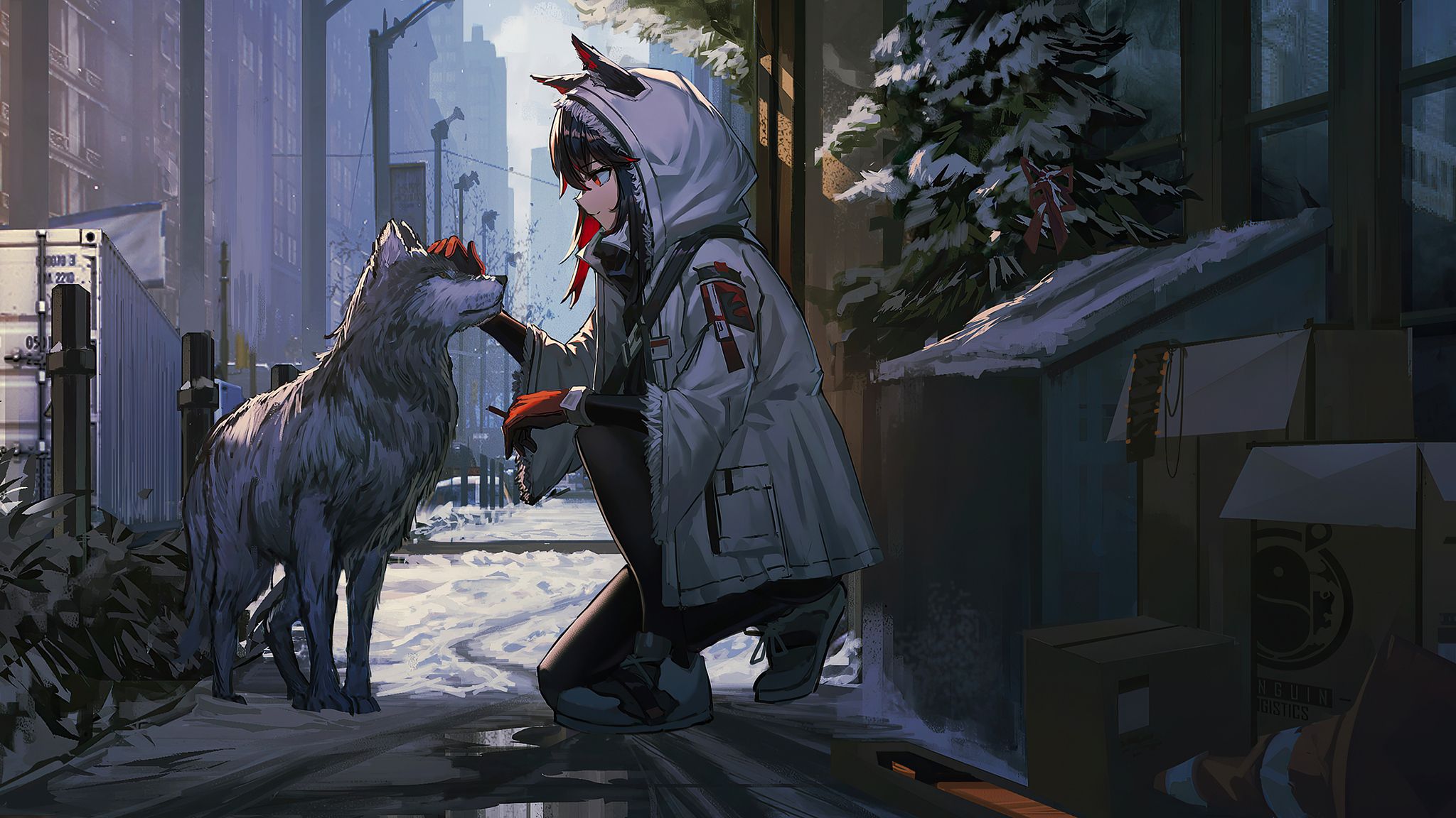 Anime Girl Petting Dog 2048x1152 Resolution HD 4k Wallpaper, Image, Background, Photo and Picture