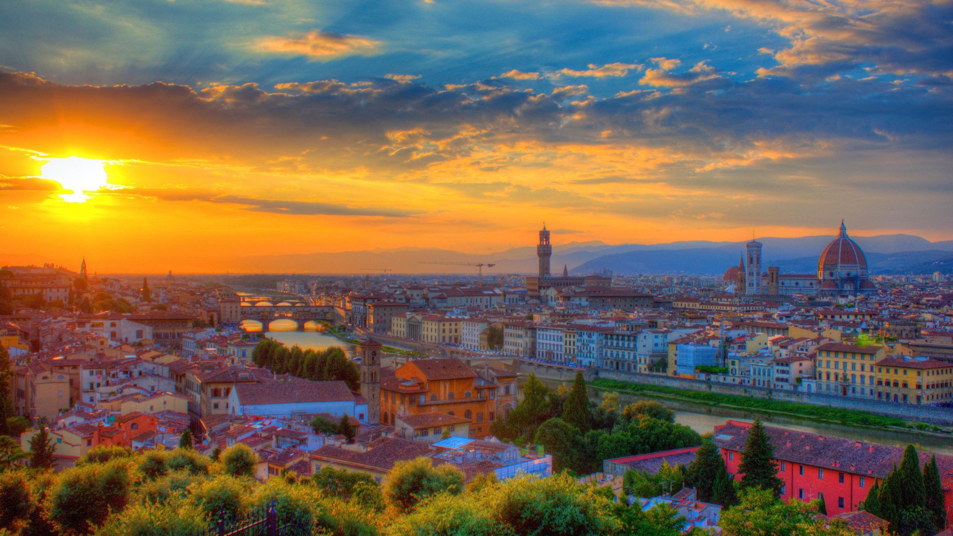 Piazzale Michelangelo Plaza In Florence Italy Sunset Landscape Photo Wallpaper HD, Wallpaper13.com