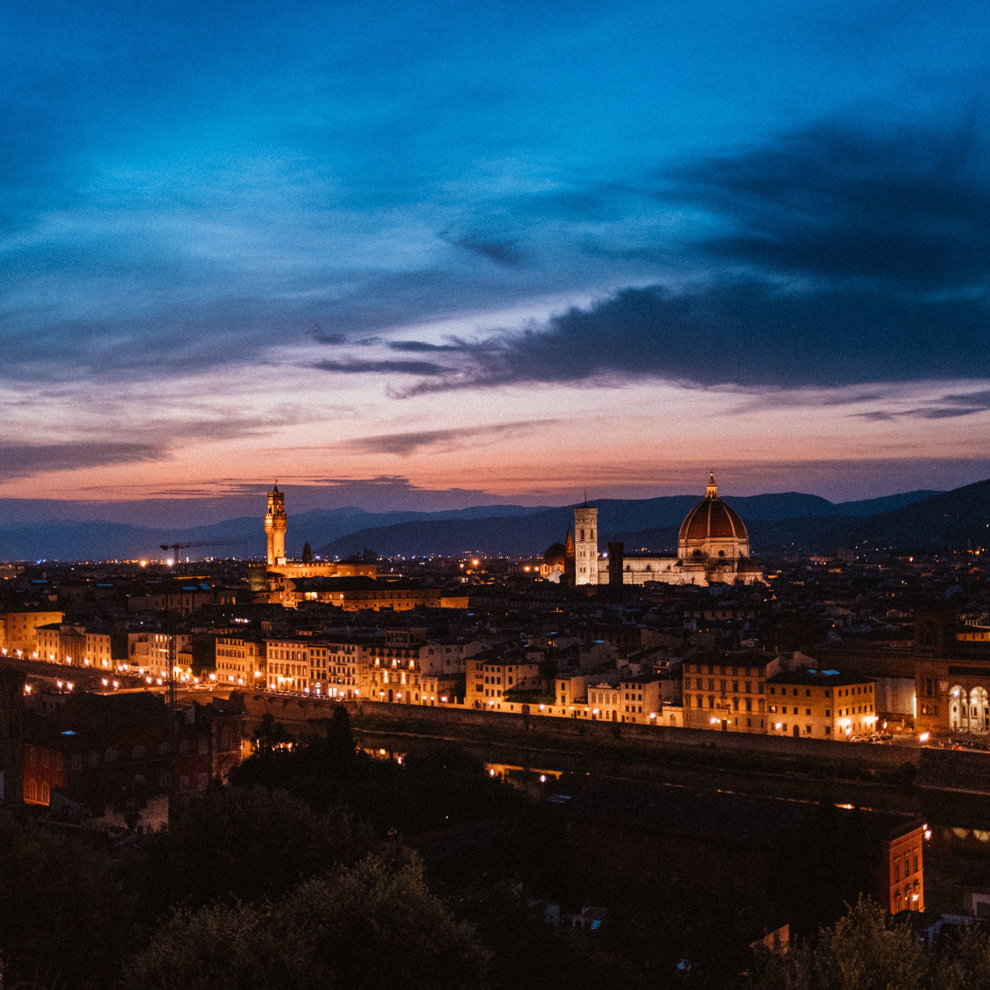 Download wallpaper 3415x3415 florence, italy, night city, top view ipad pro 12.9 retina for parallax HD background