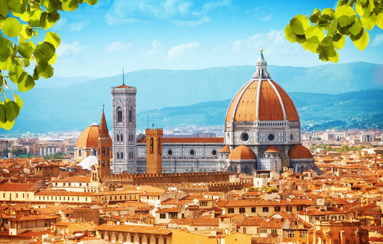 Wallpaper leaves, landscape, mountains, home, roof, Italy, Palace, Florence image for desktop, section город
