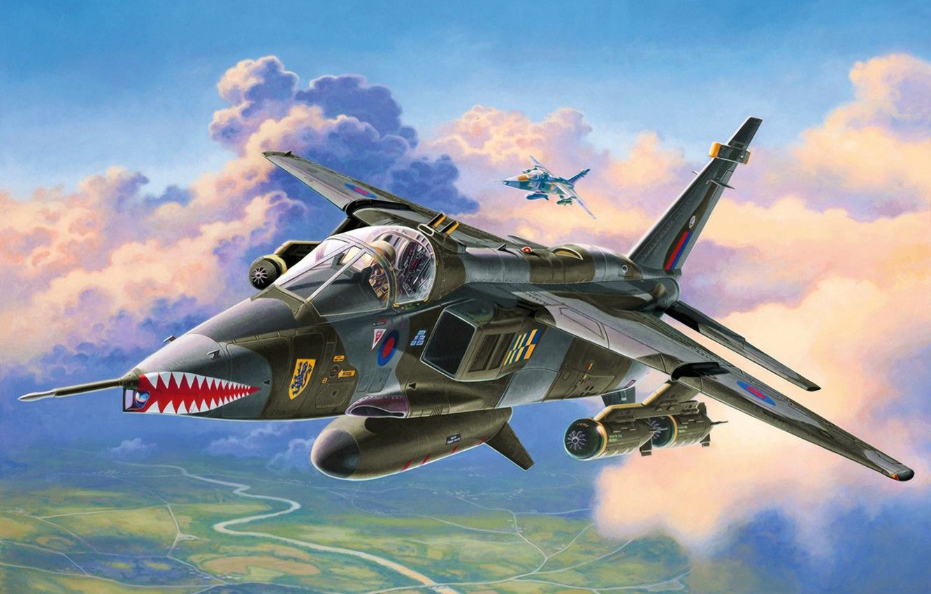 Wallpaper war, art, airplane, painting, aviation, jet, Sepecat JAGUAR GR.1A image for desktop, section авиация