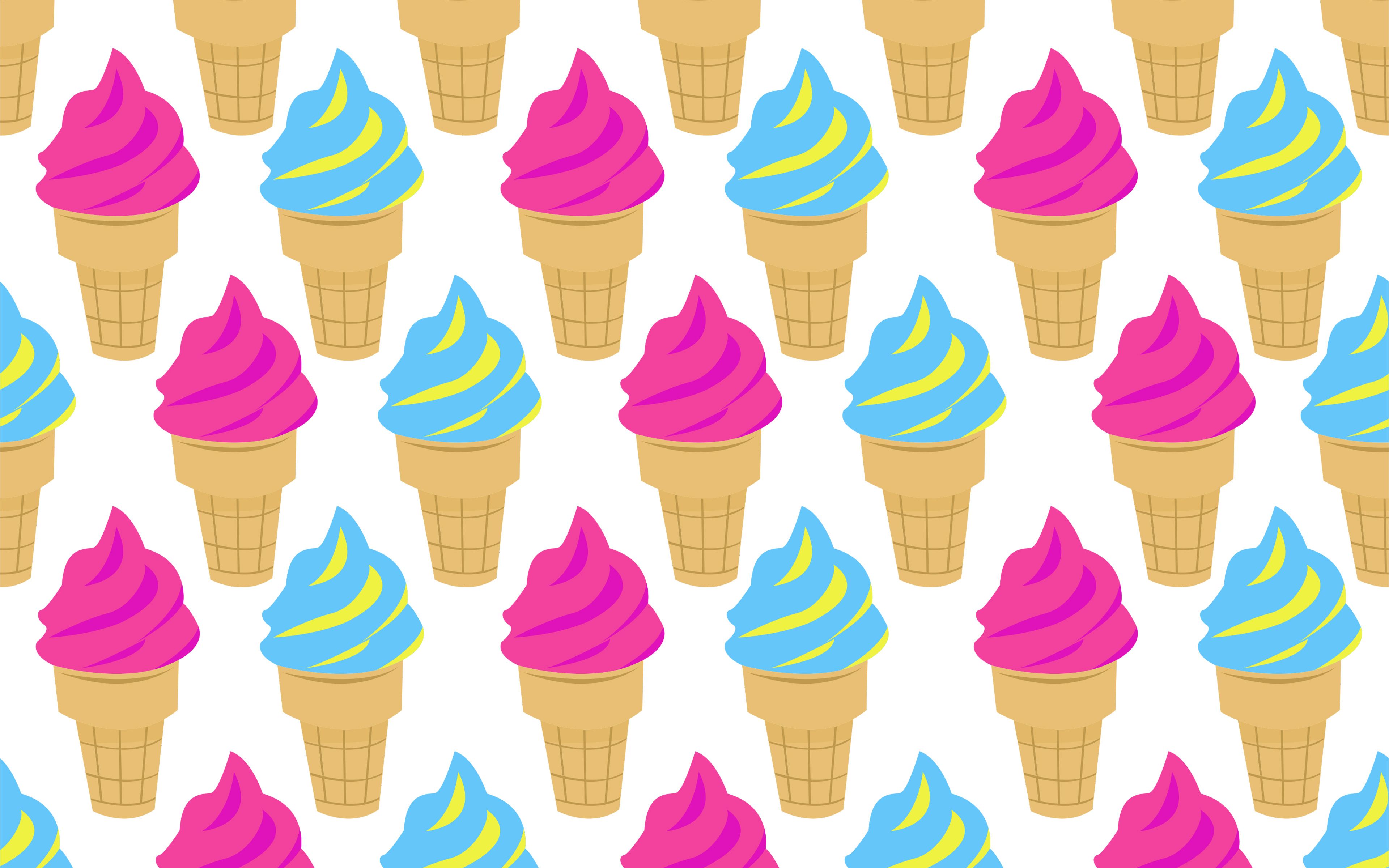 Download wallpaper ice cream pattern, 4k, food textures, background with ice cream, vector textures, food patterns for desktop with resolution 3840x2400. High Quality HD picture wallpaper