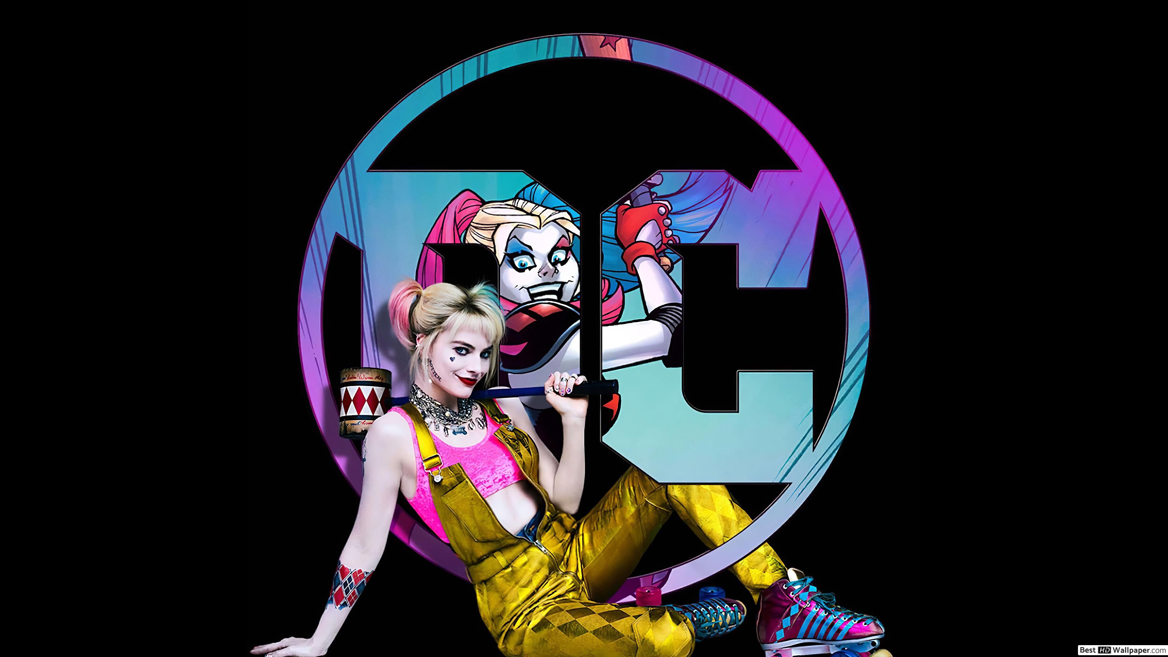 Harley Quinn with DC logo background HD wallpaper download