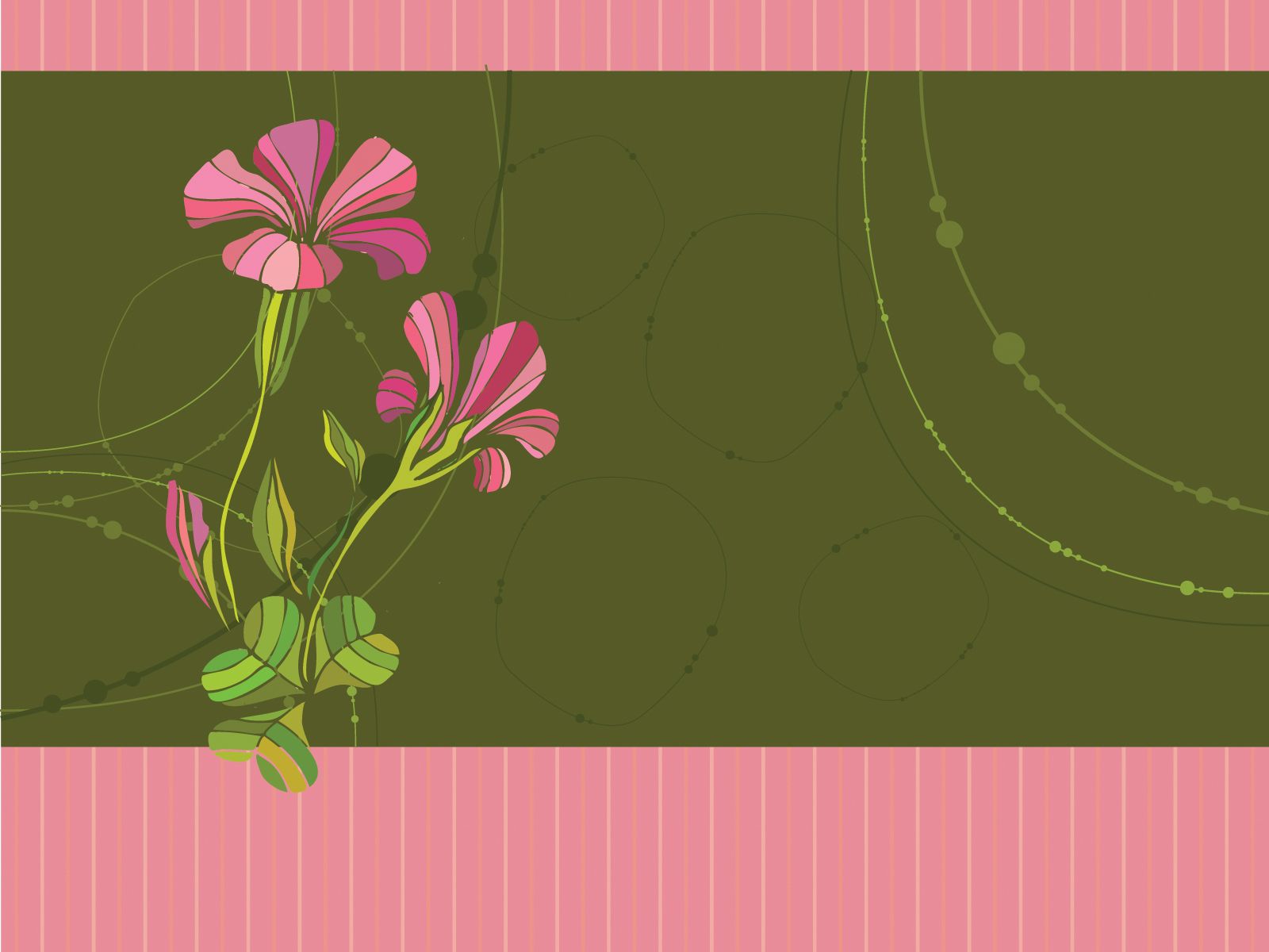 Cute Pink Flower Powerpoint , Fuchsia / Magenta, Green PPT Background and