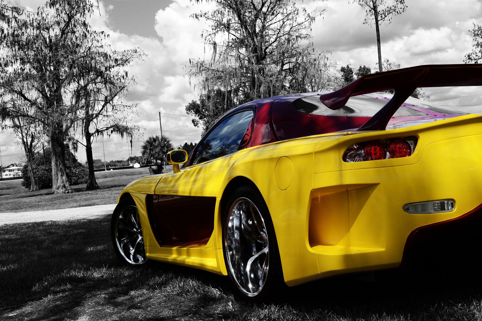 Mazda, Rx Veilside, Tuning, Yellow, Back, Trees Rx 7 Veilside Wallpaper HD