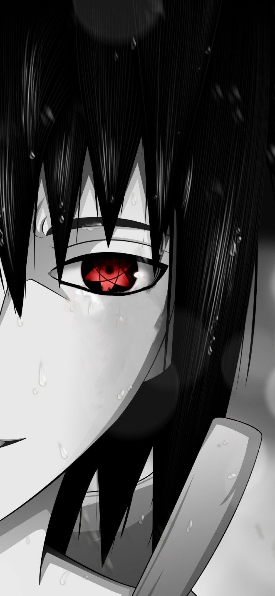 Naruto Shippuuden, Uchiha Sasuke, Red Eyes, Rain, Sharingan