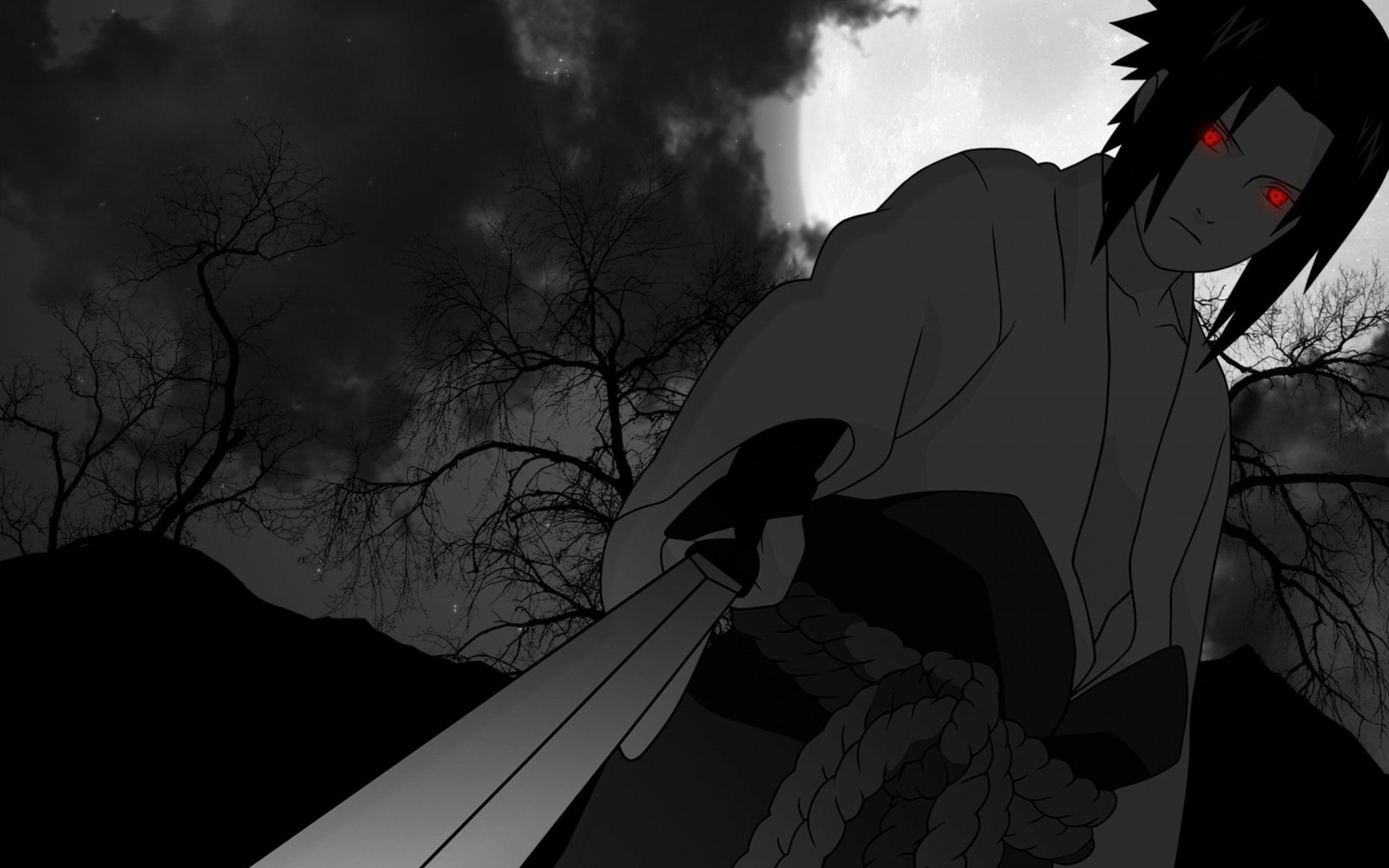 Download 2880x1800 Uchiha Sasuke, Red Eyes, Sharingan, Naruto Shippuuden, Monochrome Wallpaper for MacBook Pro 15 inch