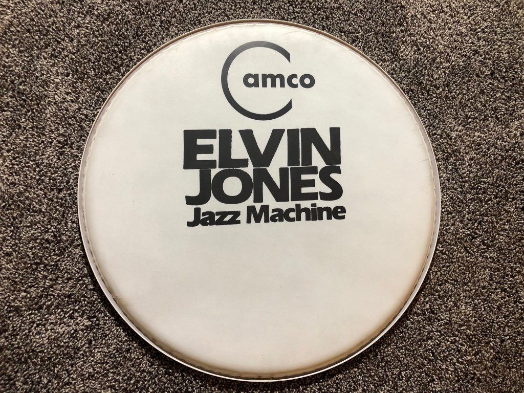 Elvin Jones's 1978 Camco Logo 18 Bass Drum Head, $495.00 Bennett's Drum VaultDonn Bennett's Drum Vault