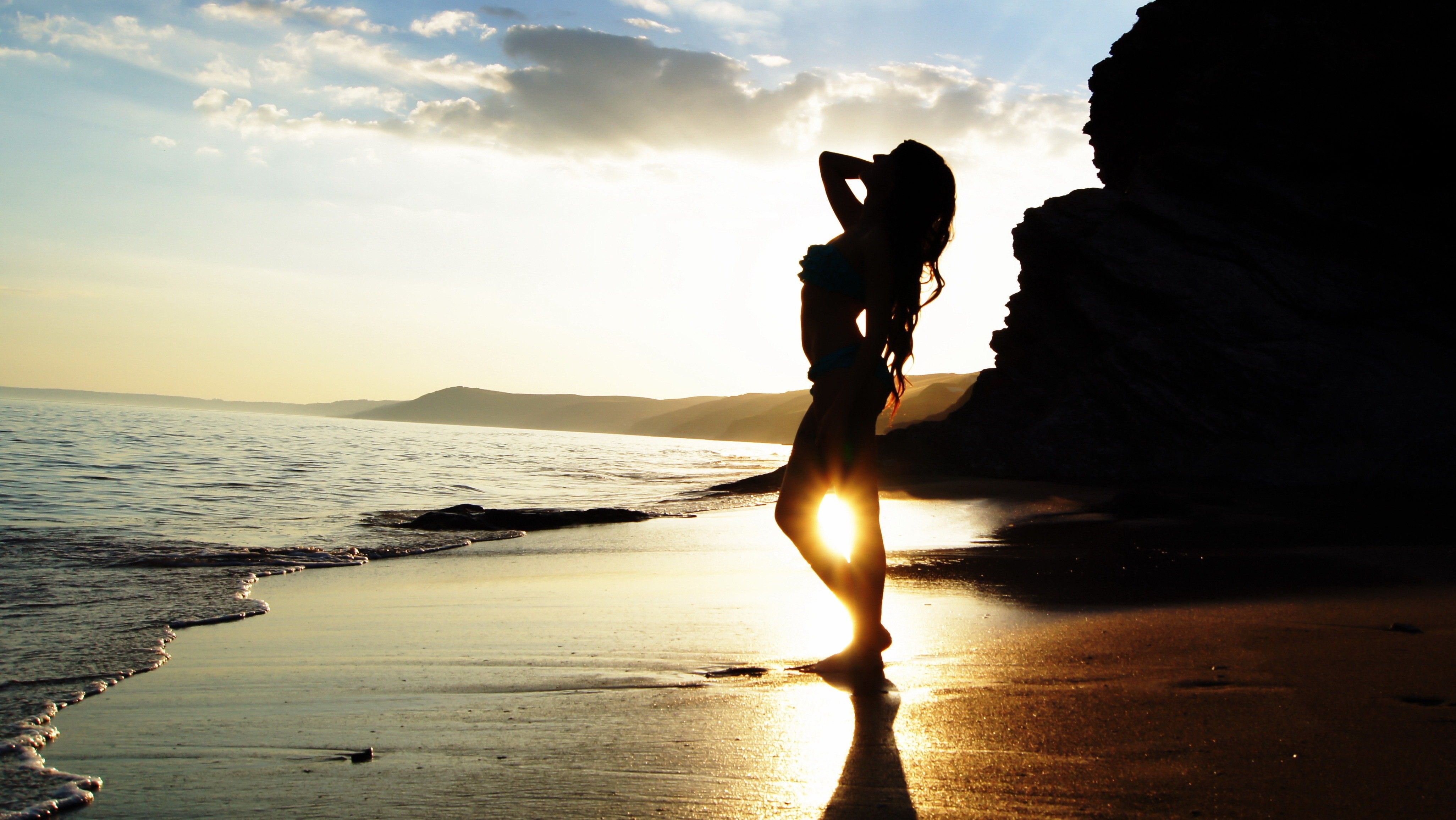 women, sunset, beach wallpaper