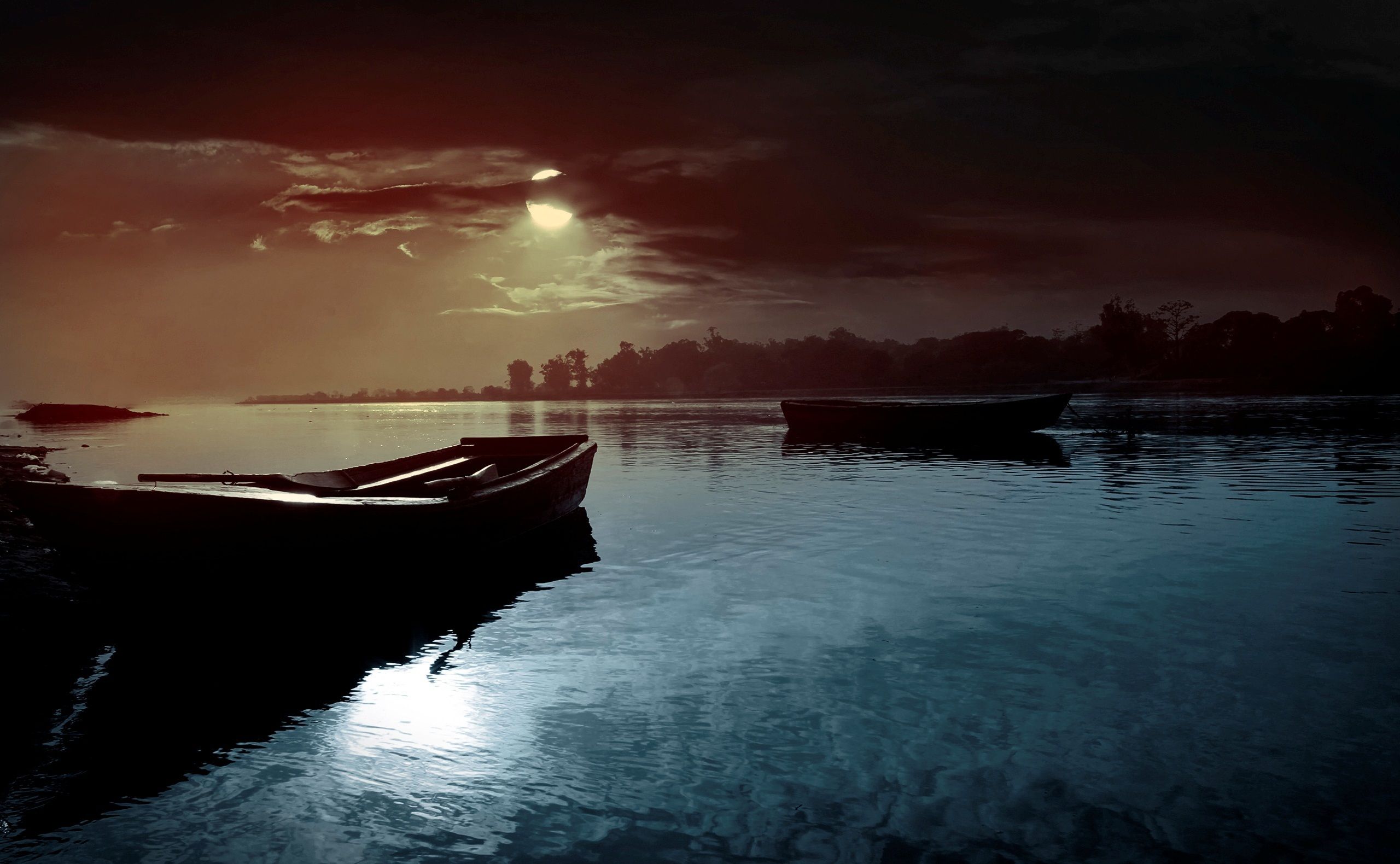 Moonlight night on the river Desktop wallpaper 1920x1080