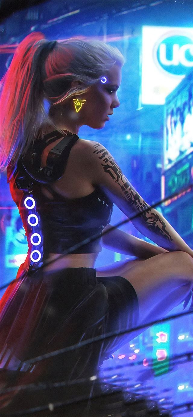 cyberpunk neon girl 4k iPhone 12 Wallpaper Free Download