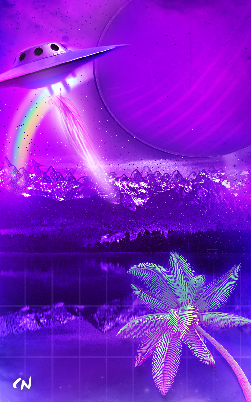 Wallpaper, purple background, pink background, palm trees, planet, mountain top, Retro style, artwork, digital art, futuristic 800x1280