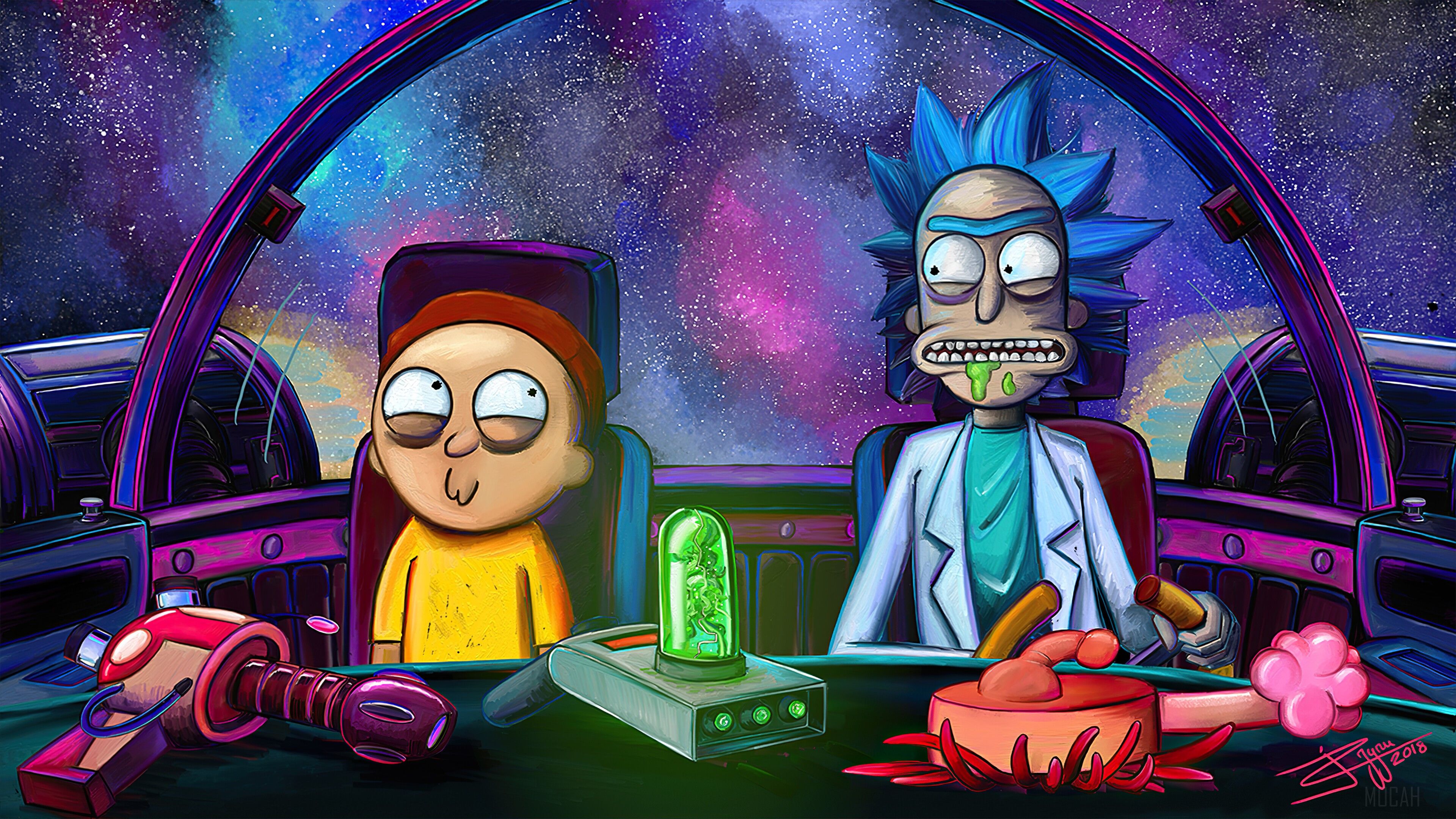 Rick and Morty, Cartoon, TV Series, Rick Sanchez, Morty Smith, Spaceship 4k wallpaper HD Wallpaper