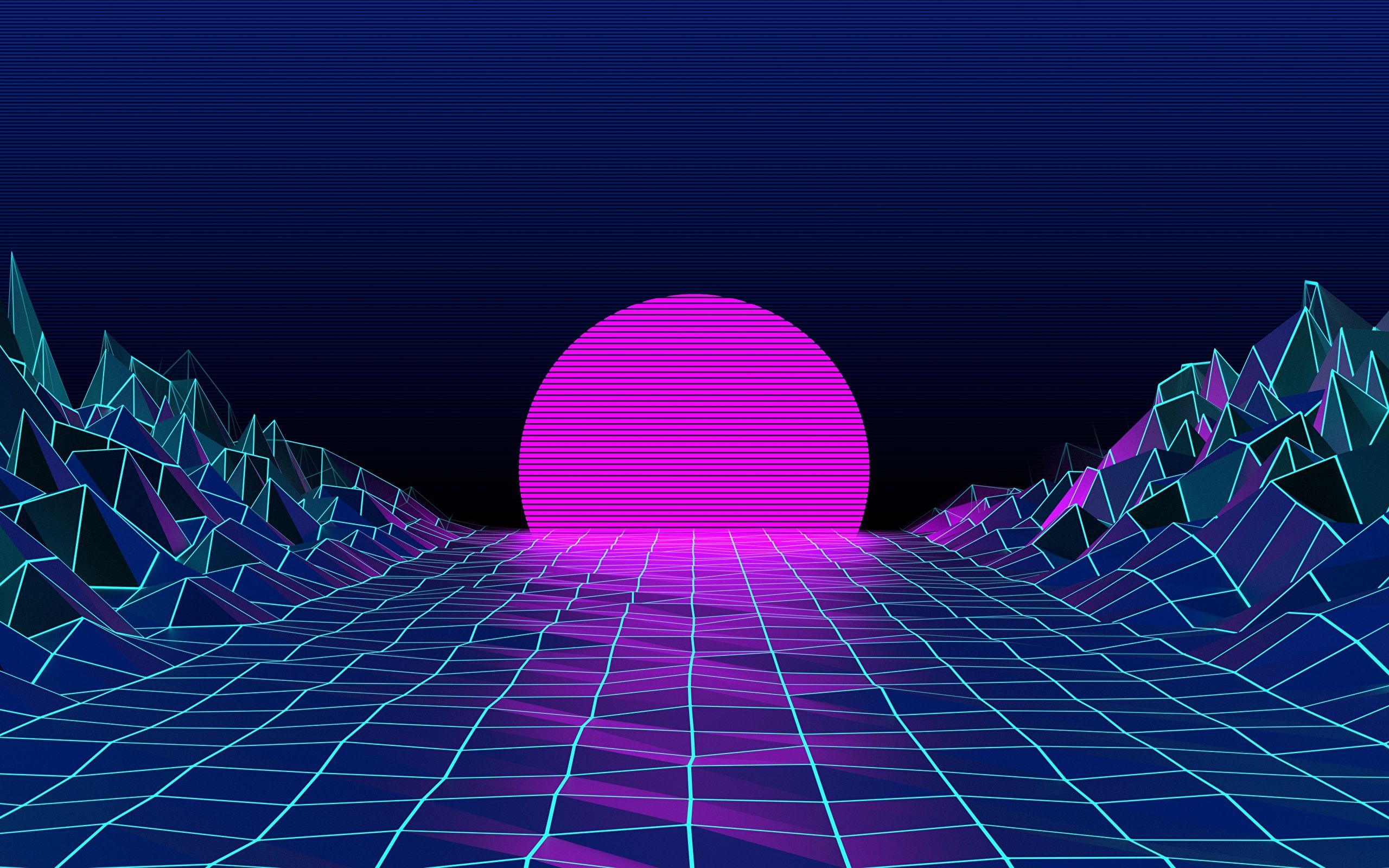 Neon Retro Wave Sun Wallpaper:2560x1600