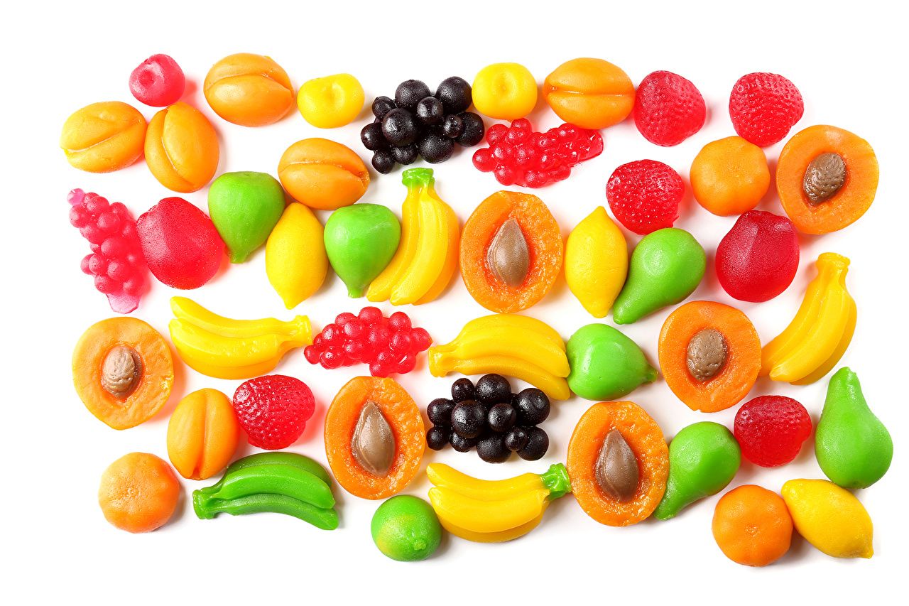 Image Fruit jelly candies Apricot Bananas Raspberry Food