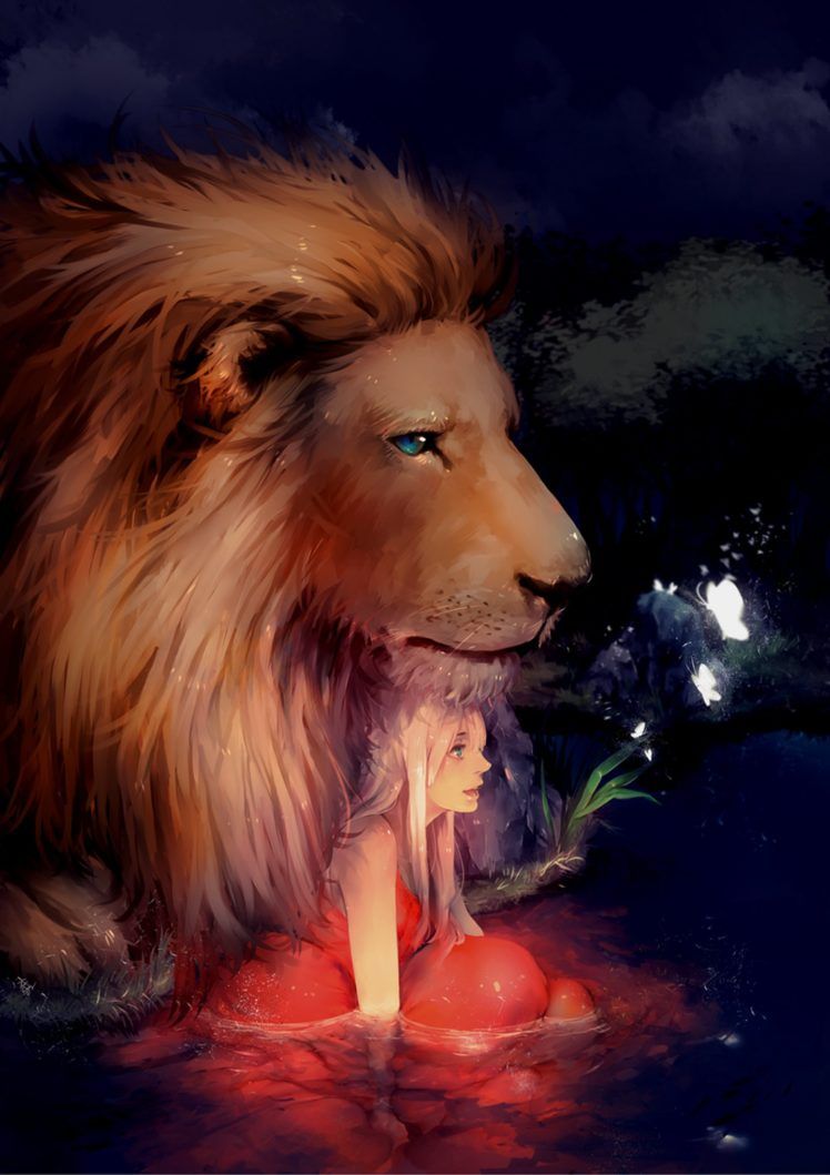 Lion And Beautiful Girl HD Wallpaper