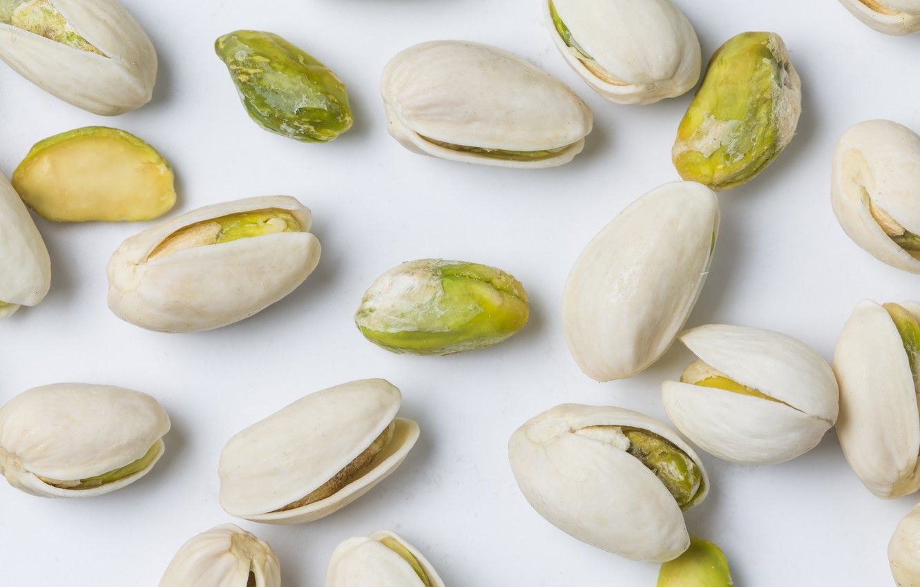 Wallpaper white background, nuts, nuts, pistachios, pistachio image for desktop, section еда