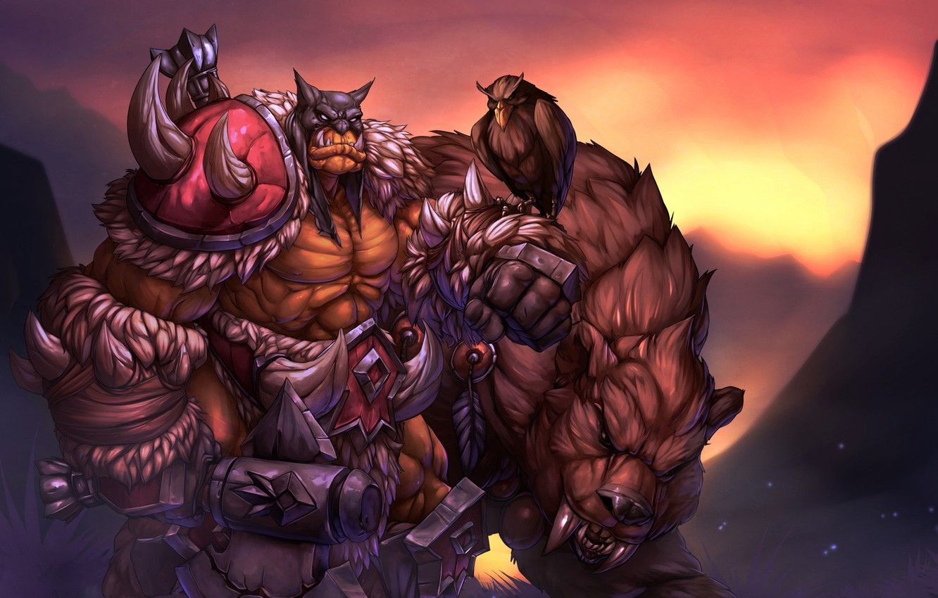 Wallpaper Figure, The game, Misha, Blizzard, Art, Orc, Fiction, WarCraft, Rexxar, Rexxar, Warcraft III, Rexxar and Misha image for desktop, section арт