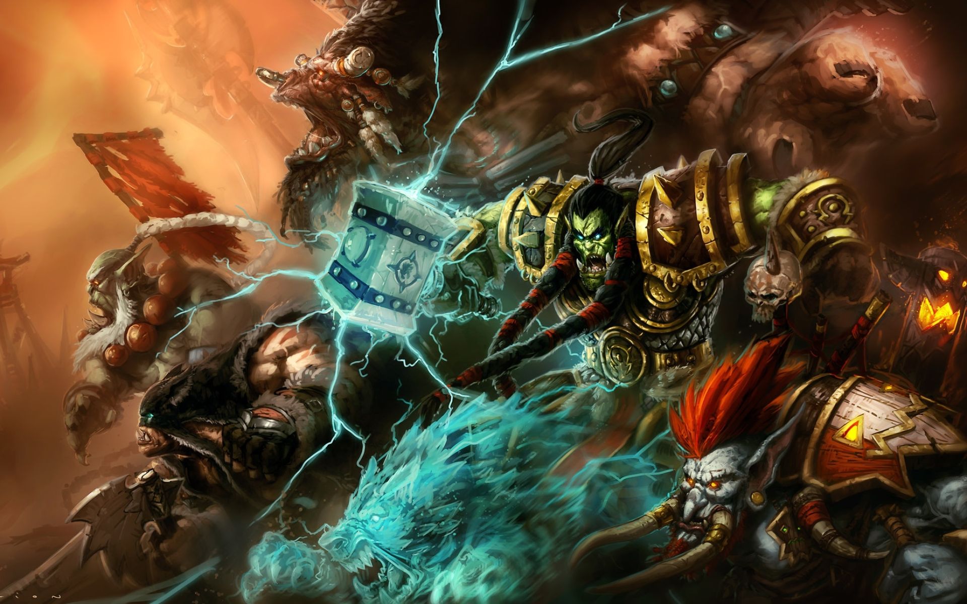 Download wallpaper Thrall, Rexxar, battle, WoW characters, monsters, World of Warcraft, artwork, WoW for desktop with resolution 1920x1200. High Quality HD picture wallpaper