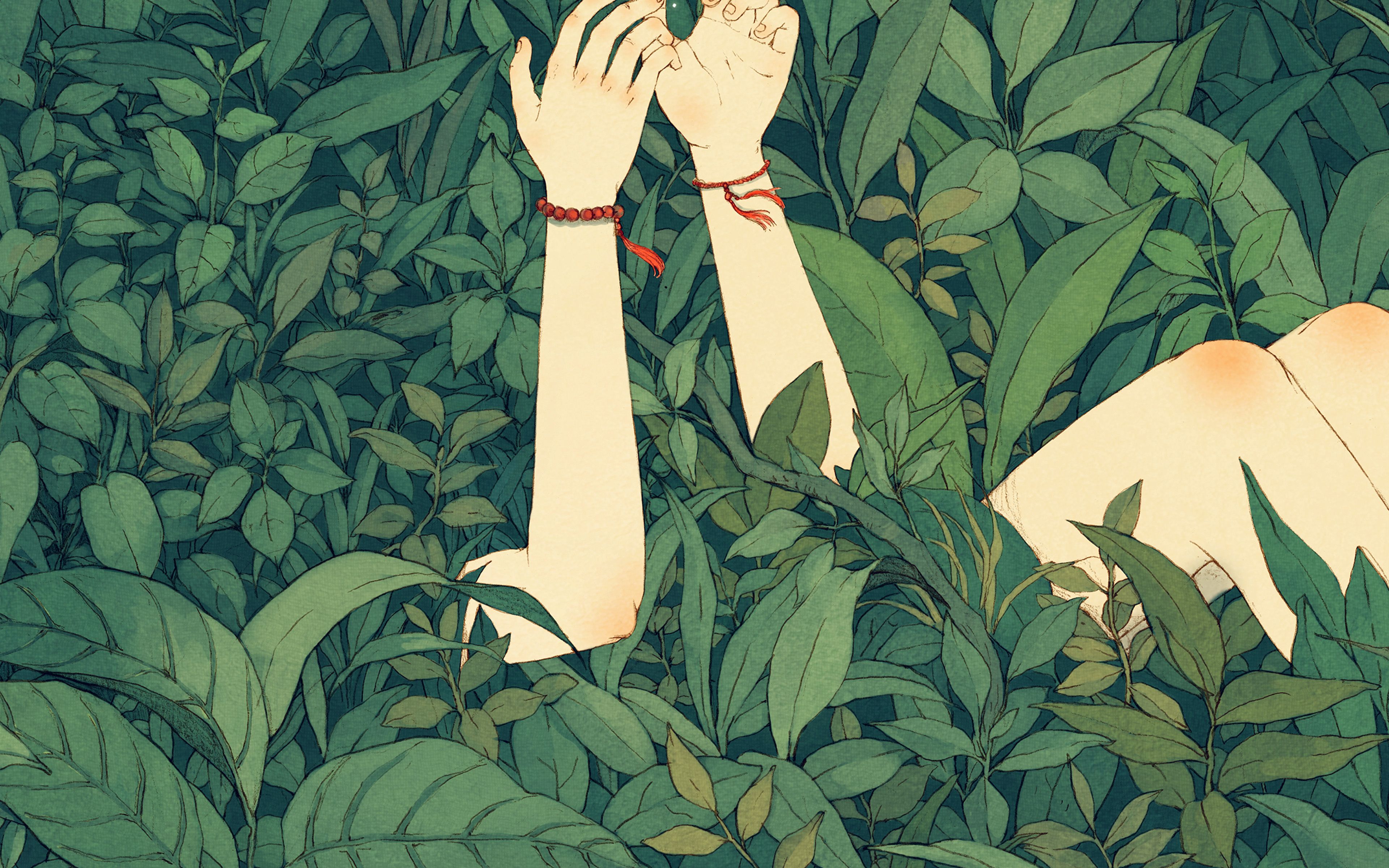Green Blue Wood Forest Love Butterfly Illustration Art Wallpaper