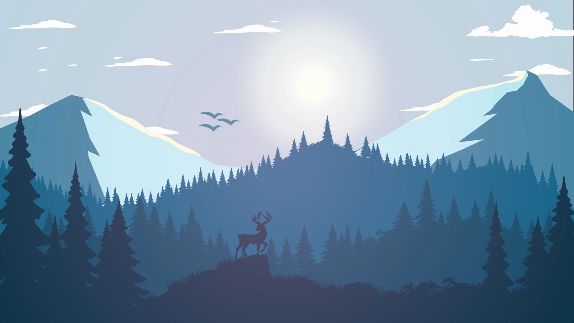 Minimalist Mountain Wallpaper HD Beautiful Landscape forest Deer Artwork Pine Trees Illustration Mountains Minimalism Animals Fire Of the Day of The Hudson