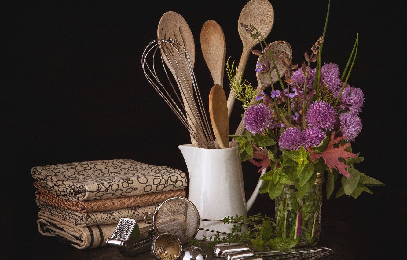 Wallpaper flowers, bouquet, still life, Cutlery, kitchen utensils image for desktop, section стиль