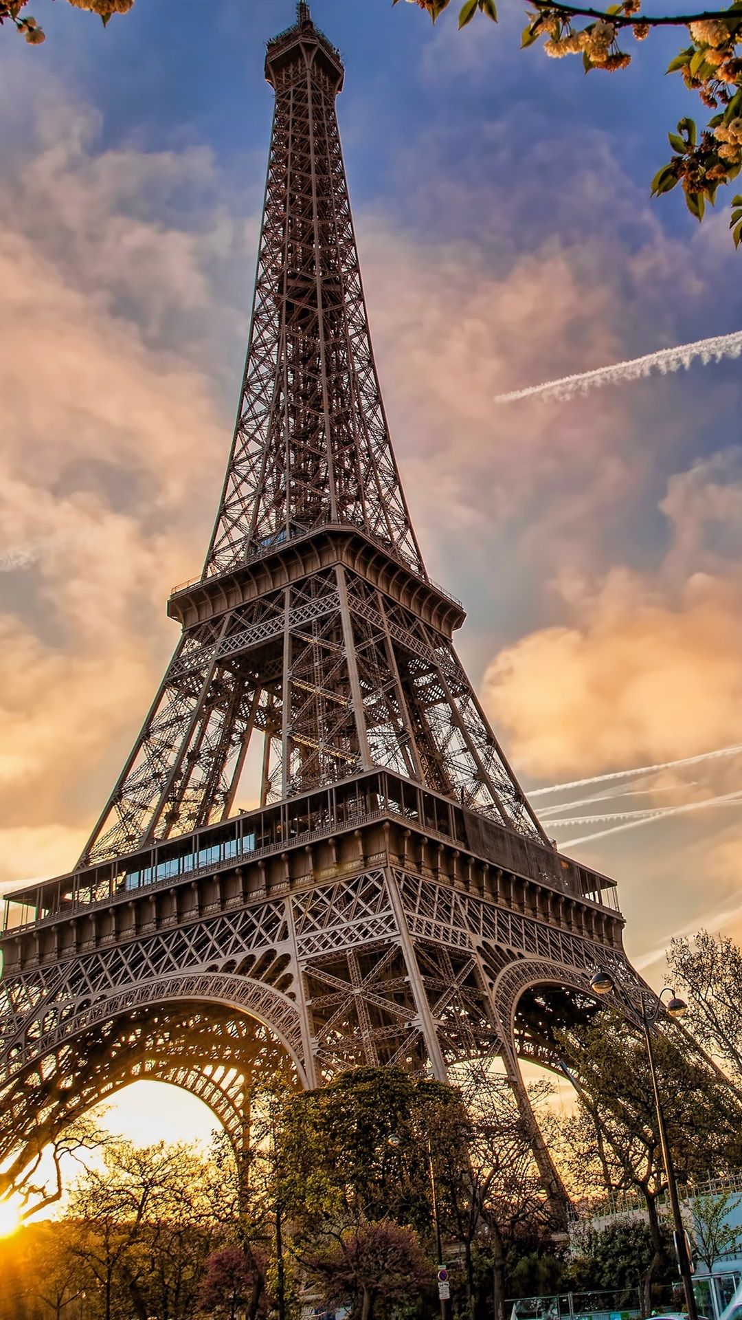 France, Paris, Eiffel Tower, Cityscape, Flowers Blossom, Spring, Dusk 1080x1920 IPhone 8 7 6 6S Plus Wallpaper, Background, Picture, Image