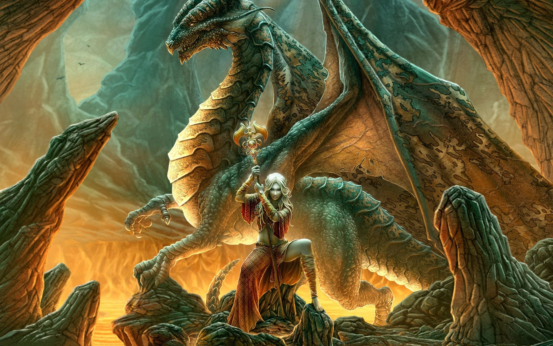 Woman and Dragon Wallpaper