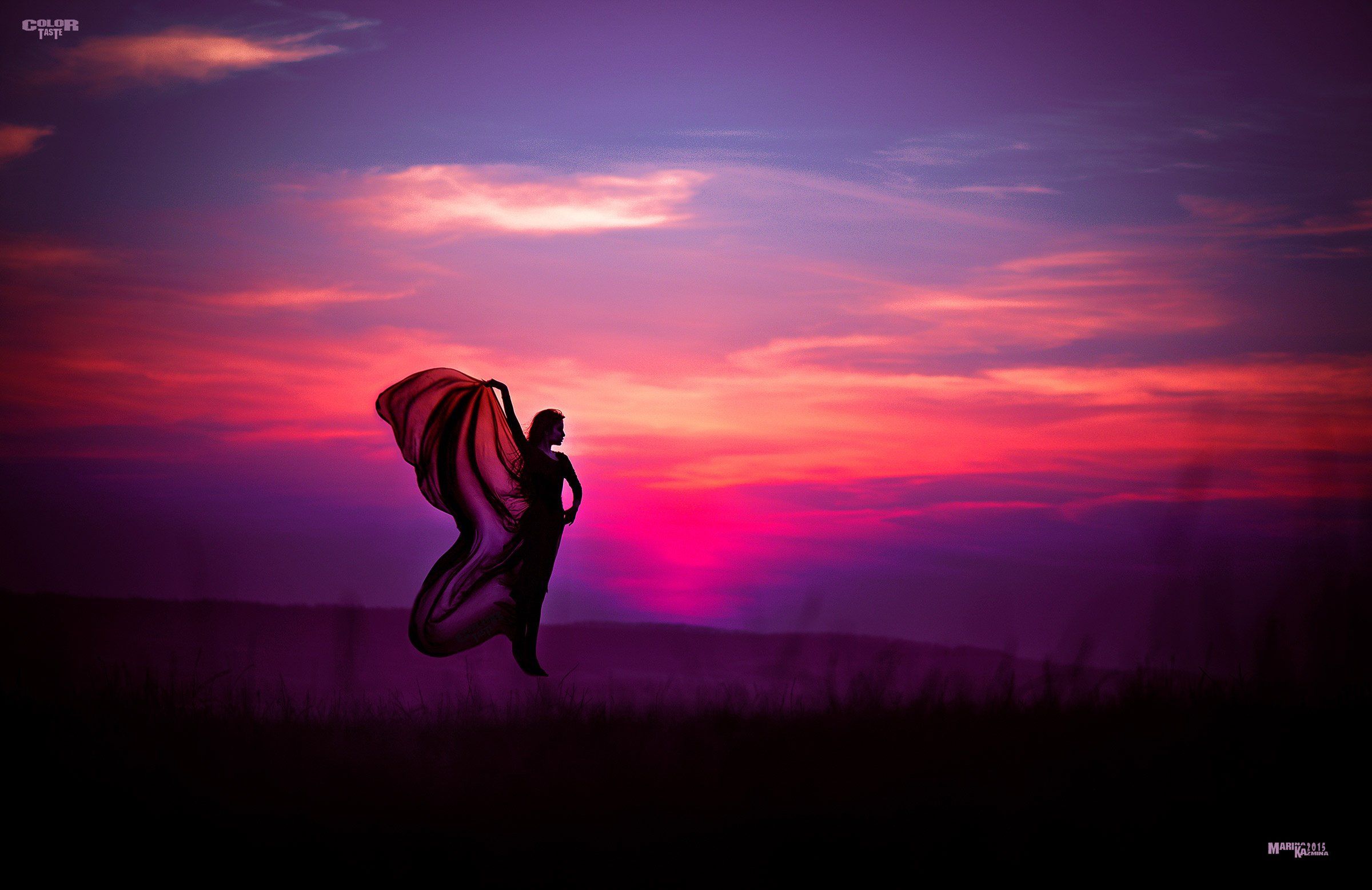 Field Sunset Dawn woman floating levitation mood girl wallpaperx1556