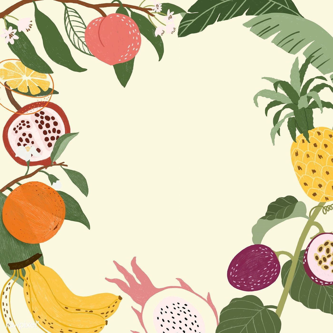 Download premium vector of Hand drawn tropical fruit frames wallpaper. Tropical fruits, Fruit cartoon, Fruit wallpaper