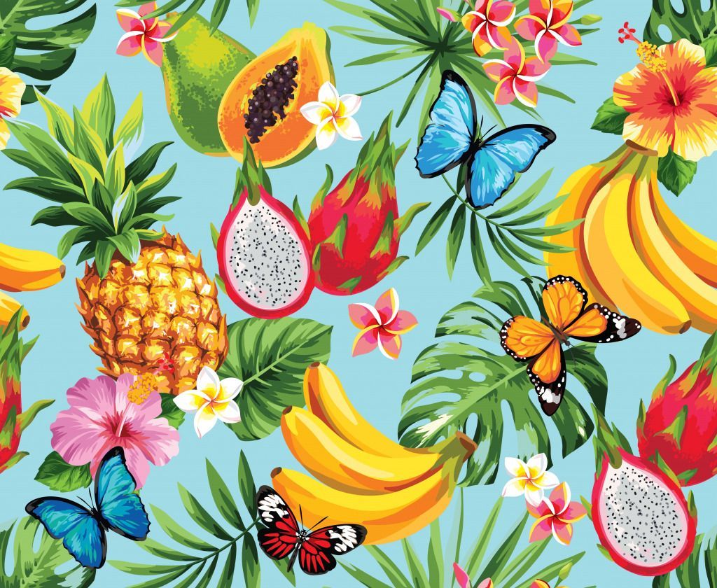 Tropical Fruits and Flowers puzzle in Fruits & Veggies jigsaw puzzles on TheJigsawPuzzles.com. Play full screen,. Fruits drawing, Fruit illustration, Tropical