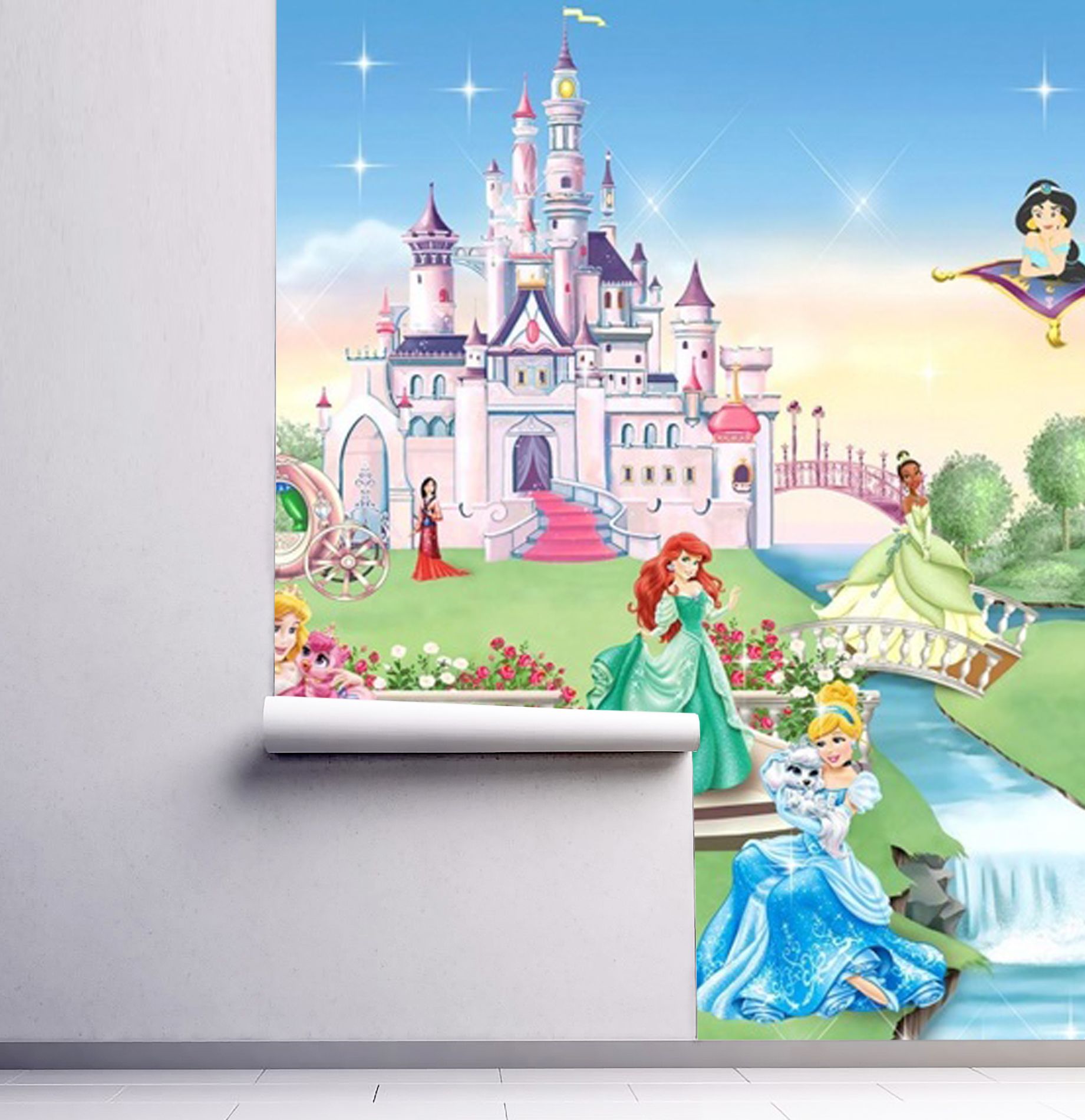 Wall Art Wallpaper, Decoration, Princess Disney, Nursery, Pocahontas, Jasmine, Snow White, Cinderella, Ariel, Rapunzel, Large Photo Wall Mural, Adhesive Viny