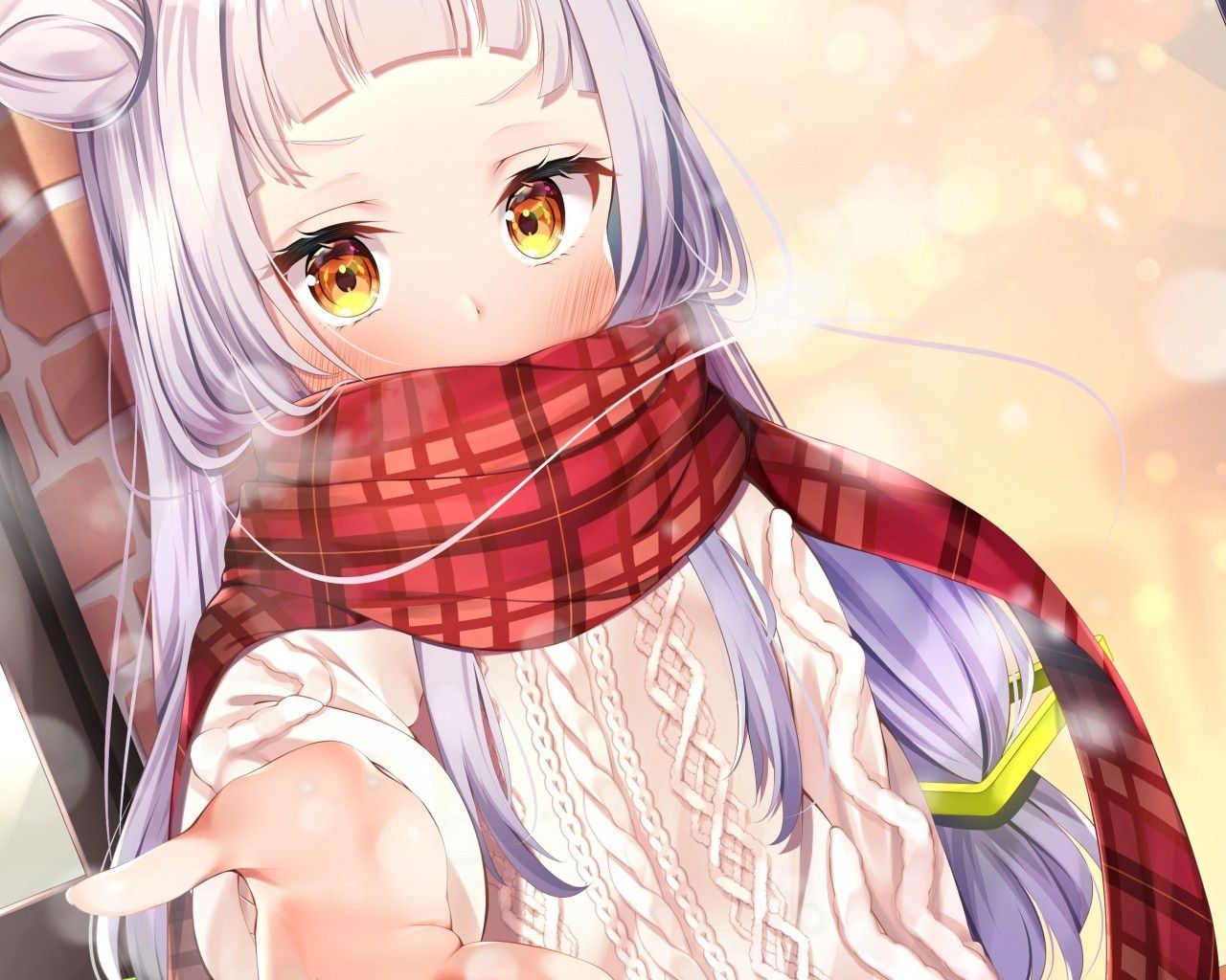 Download 1280x1024 Hololive, Murasaki Shion, Loli, Scarf, Winter, Silver Hair Wallpaper