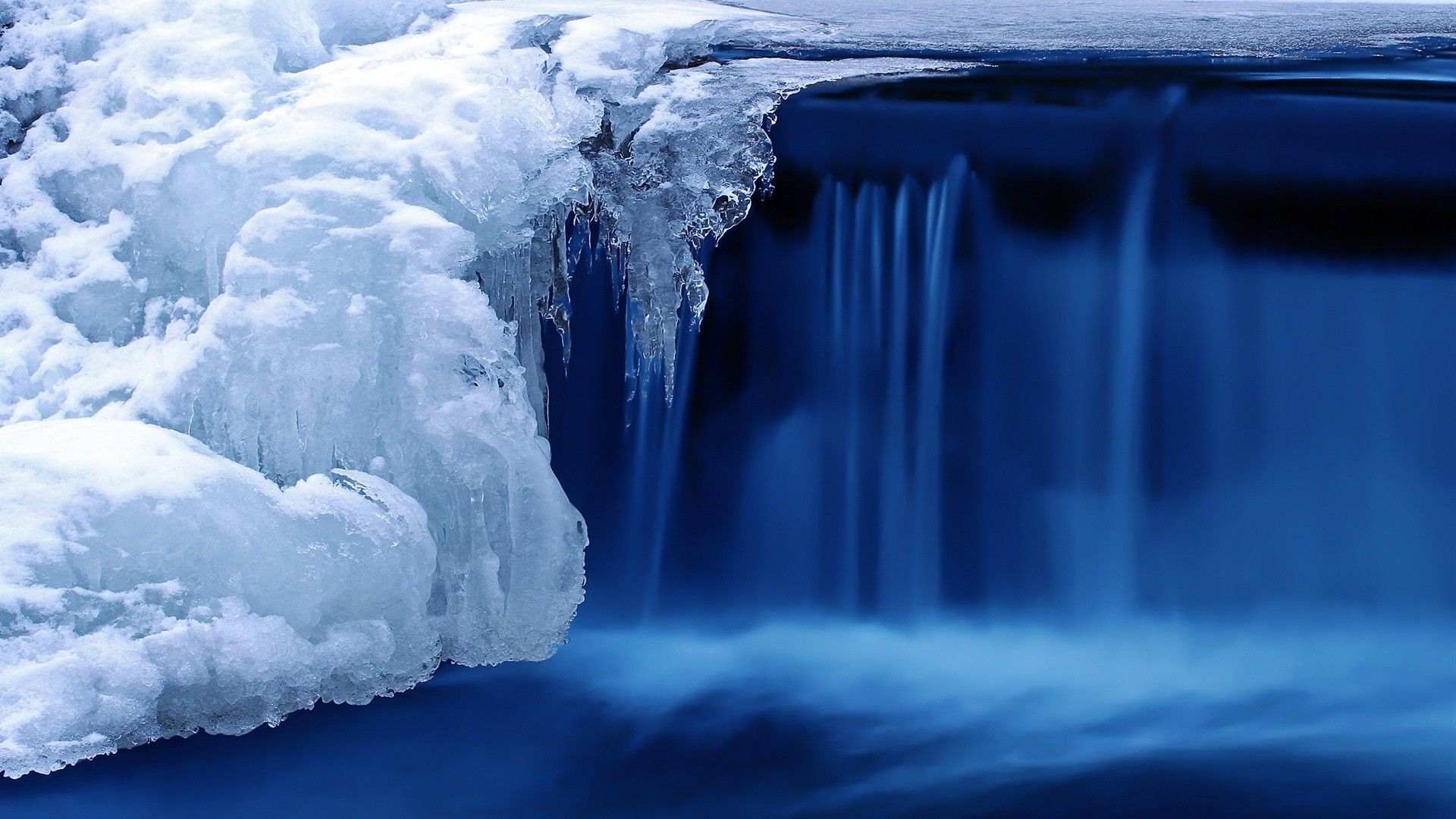 Very cold, Winter, blue river covered with ice wallpaper (phone background)