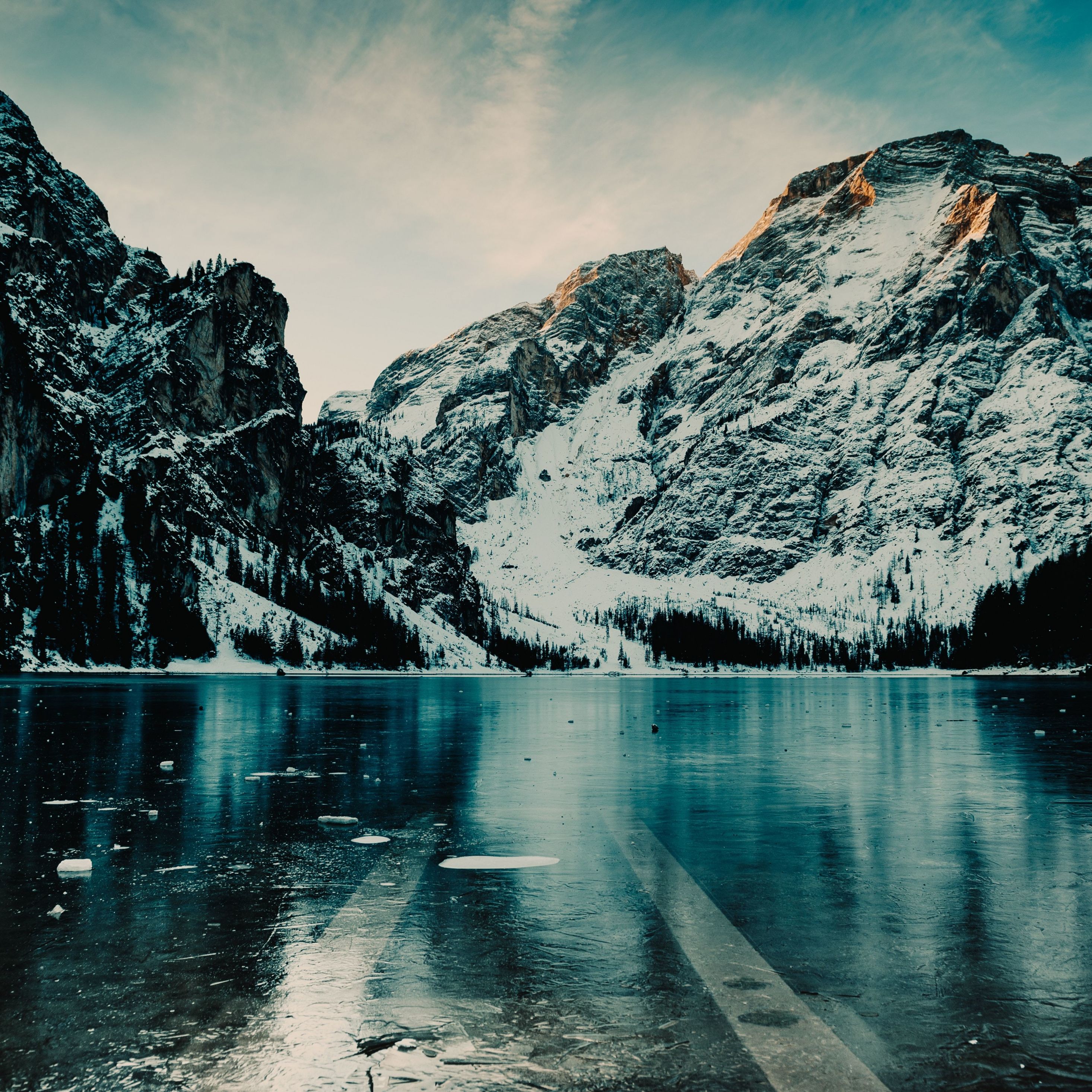 Download 2932x2932 wallpaper winter, mountains, floating ice, lake, nature, ipad pro retina, 2932x2932 HD image, background, 9598