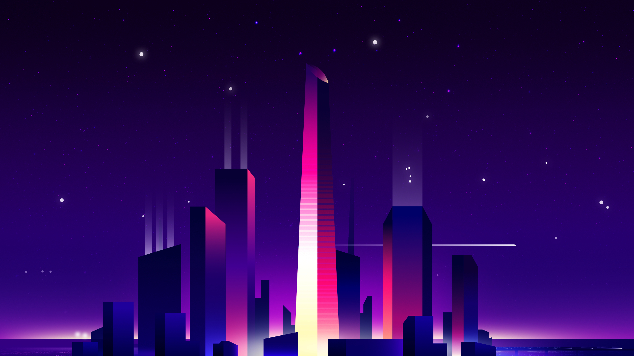Wallpaper, vector graphics, cityscape, purple, sky, digital art 2560x1440